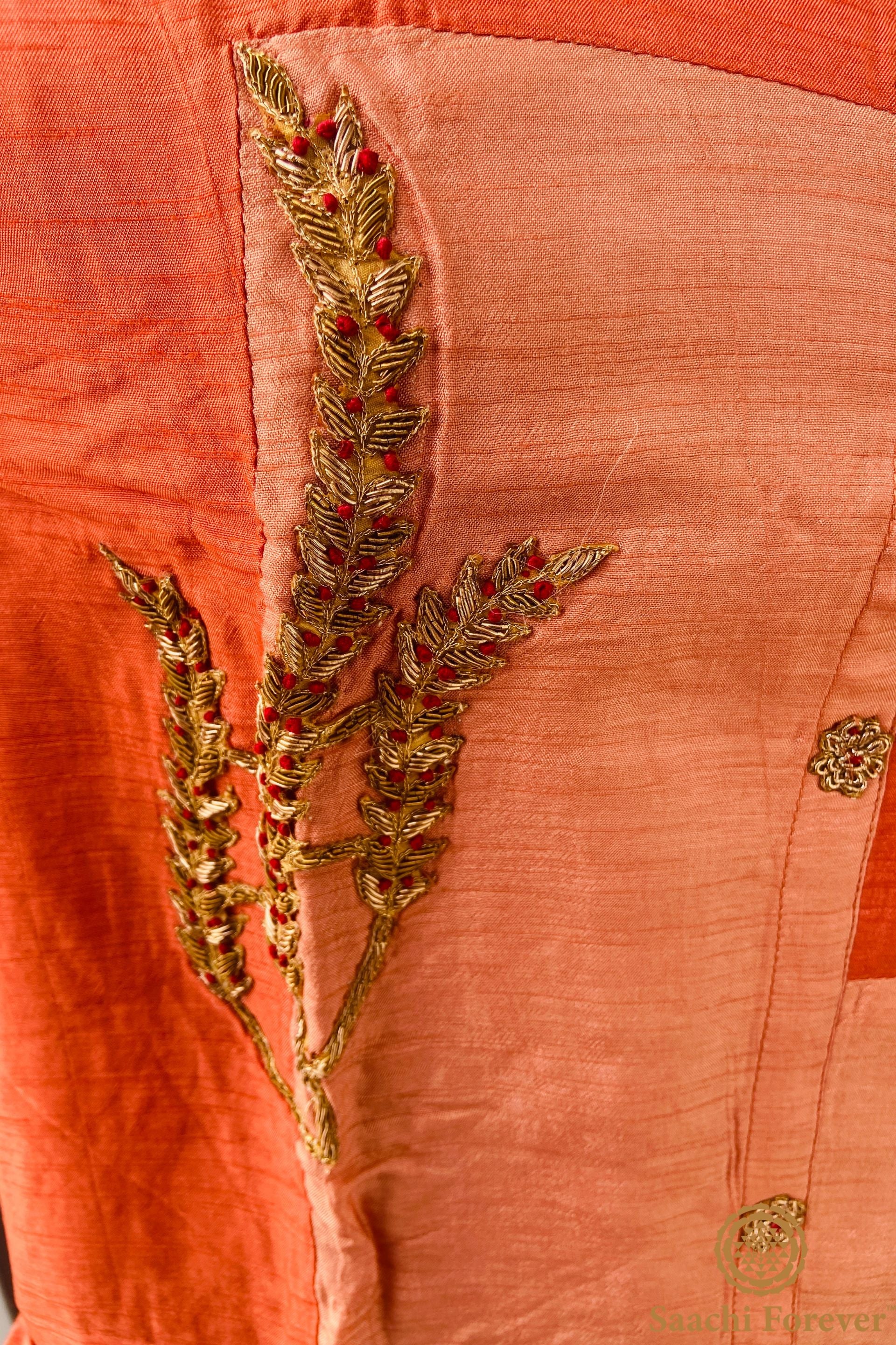 Peach & Orange Raw Silk Co-ord Set