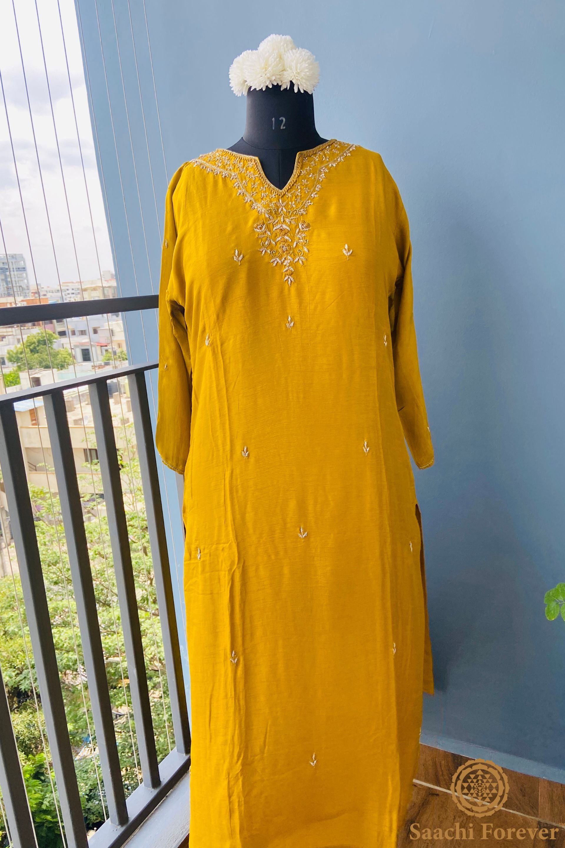 Mustard Yellow Dola Hand Zardosi Kurta Set - 3 Piece