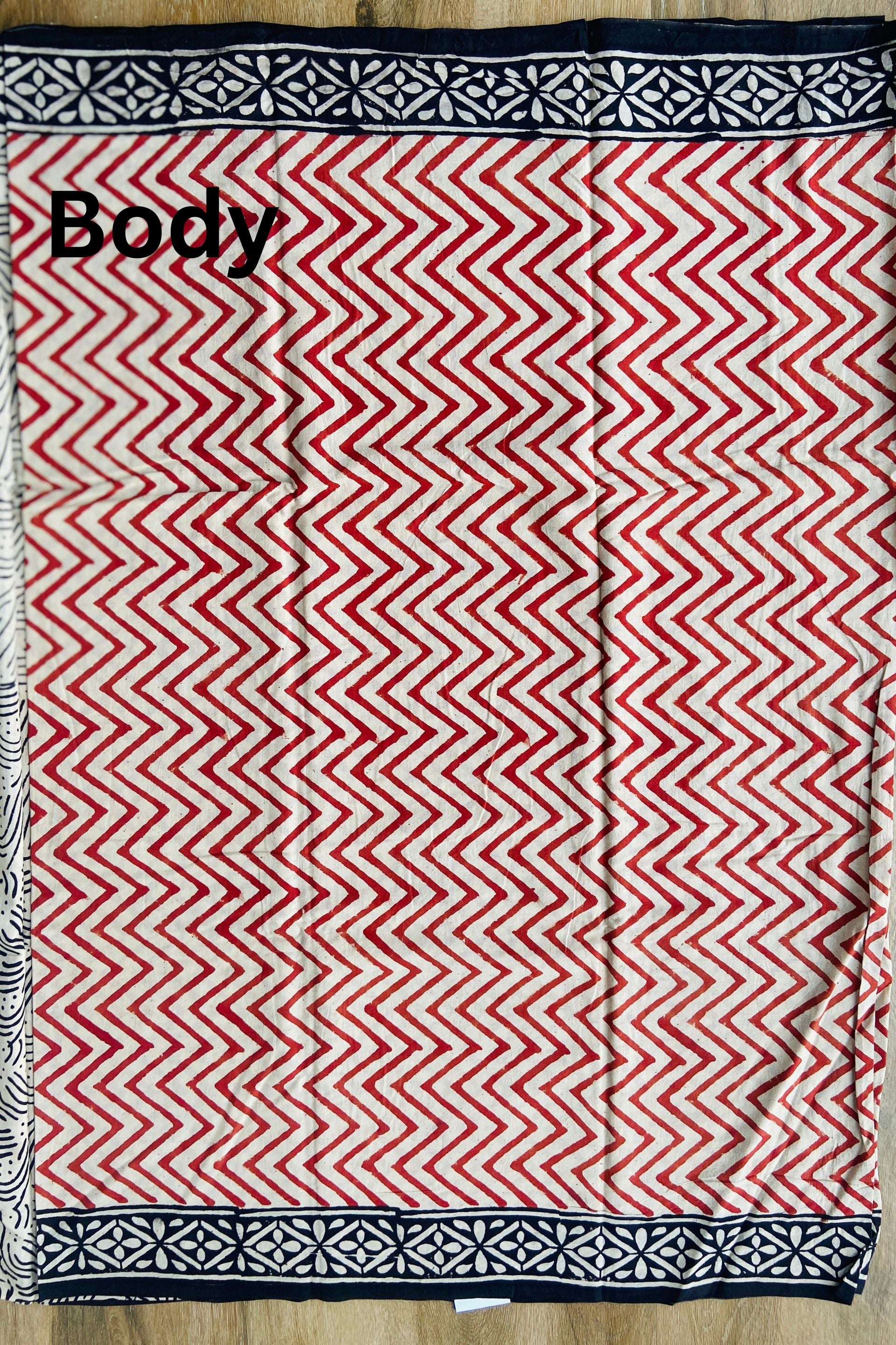 Biege Bagh Block Printed Mulmul Cotton Saree