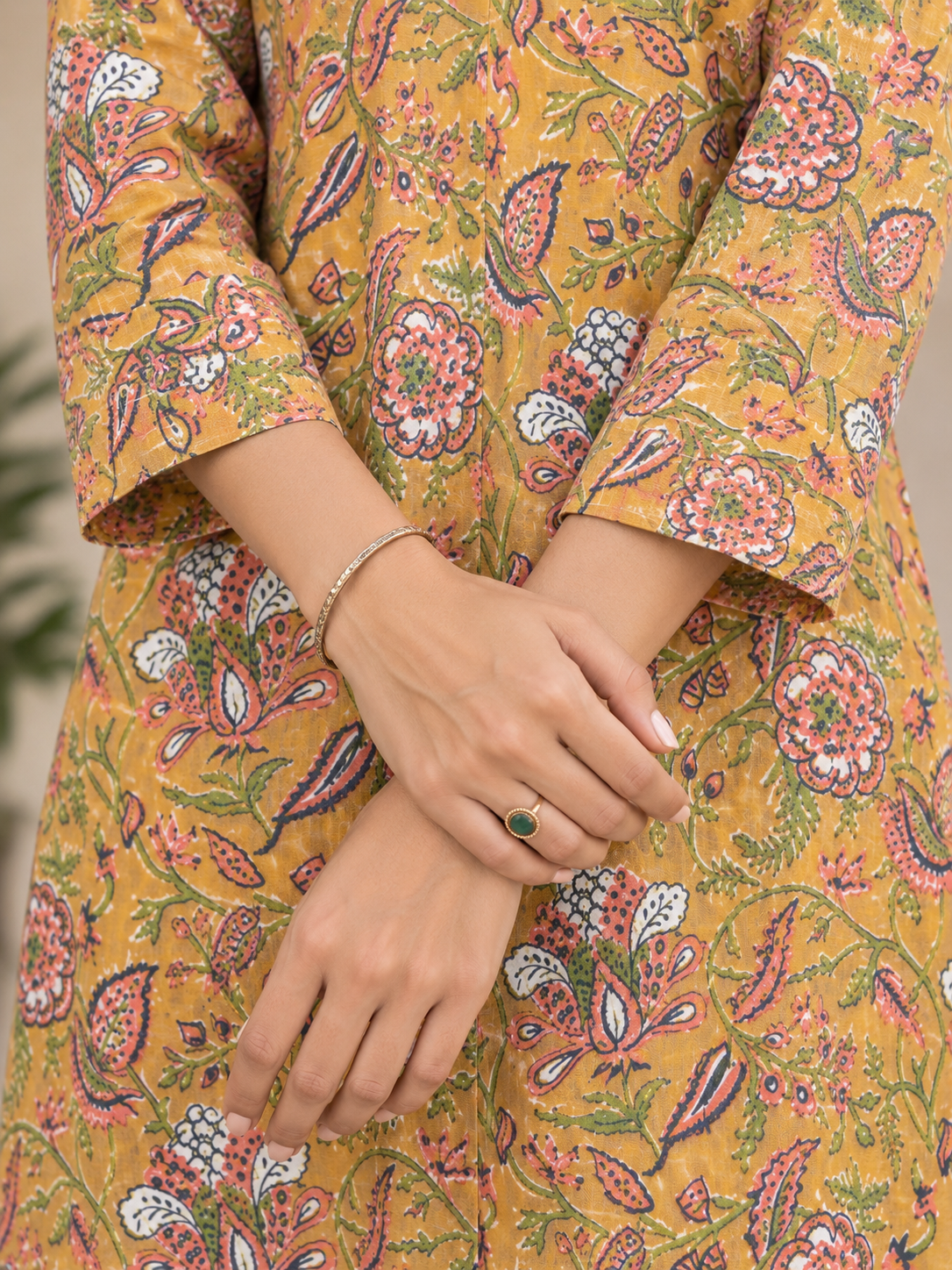 Beige Phool Jaal Sanganeri HandBlock Printed A-Line Kurta