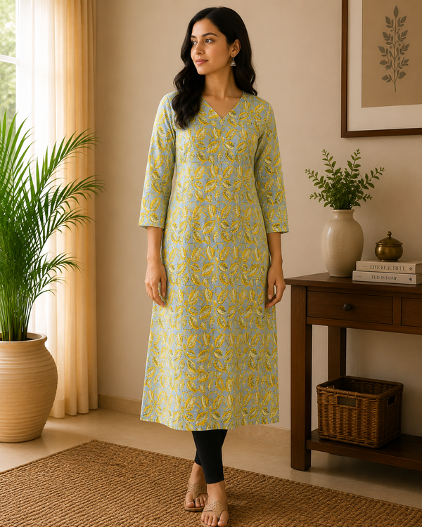 Lime Yellow Cotton Kurta