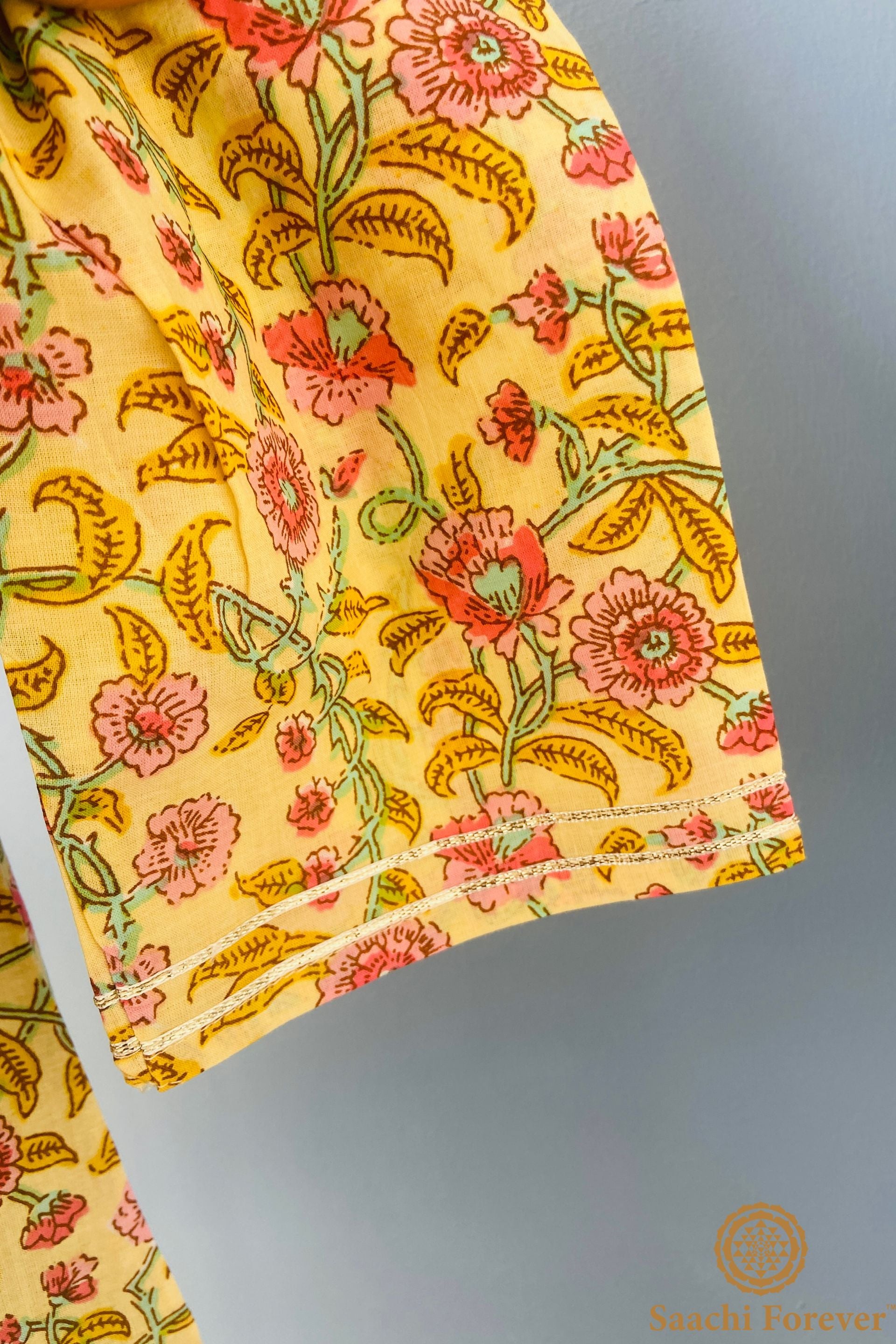 Lemon Yellow Cotton Katha Embroidered Suit Set - 3 Piece