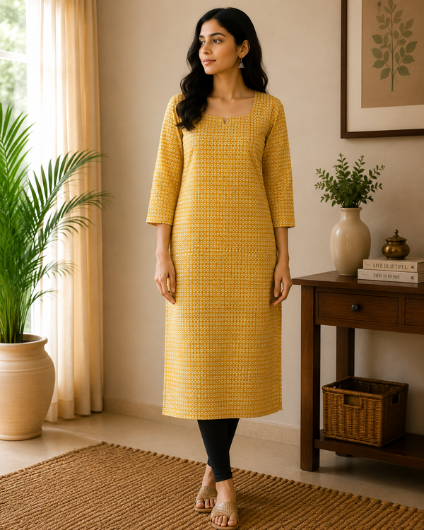 Mustard Yellow Cotton Kurta