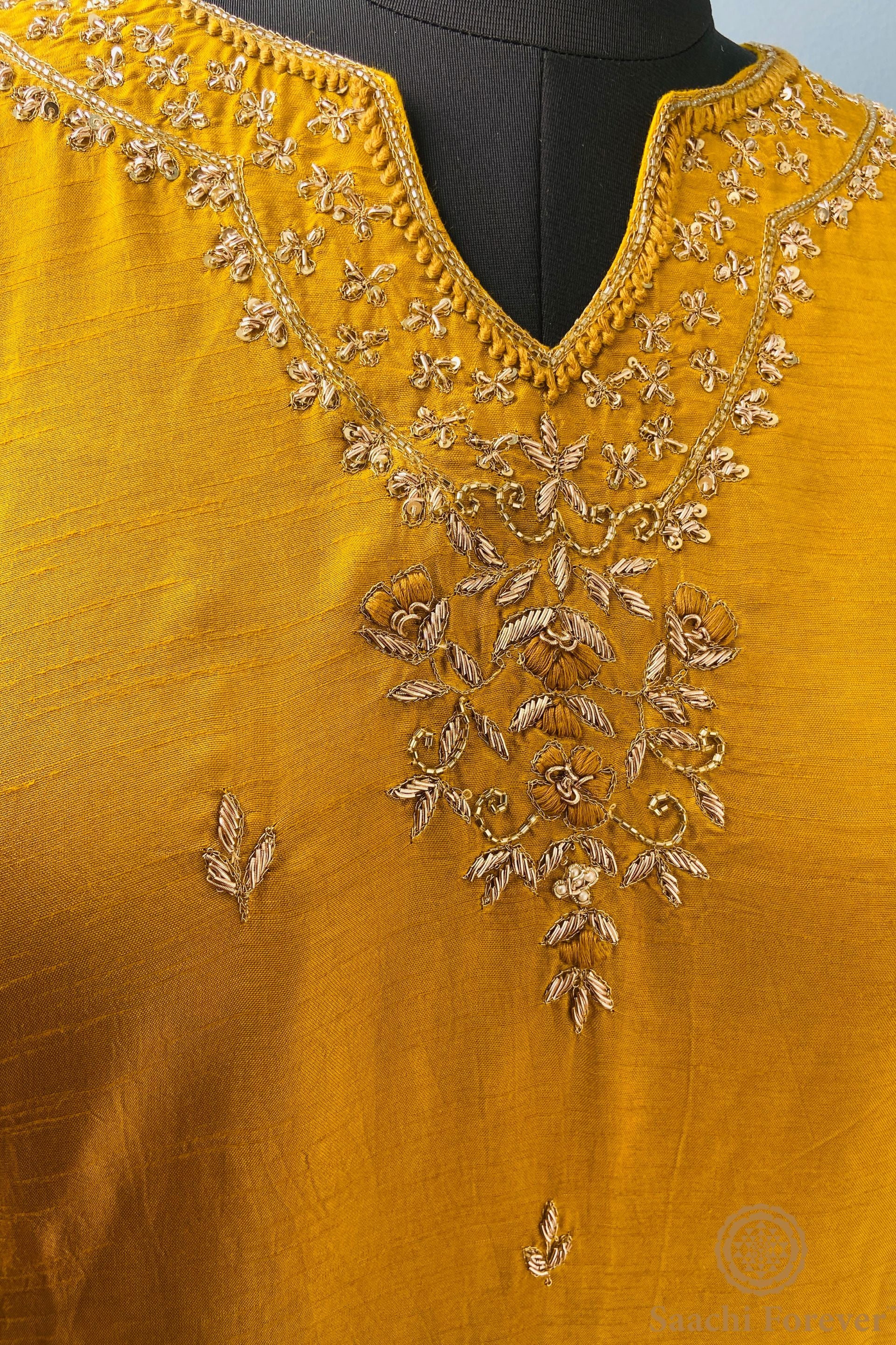 Mustard Yellow Dola Hand Zardosi Kurta Set - 3 Piece