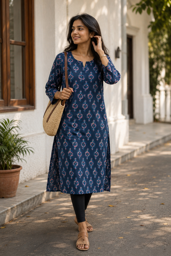 Dark Blue Jahota Straight Cut Kurta