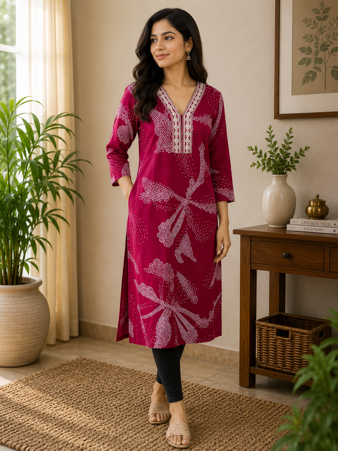 Maroon Cotton Kurta With Lace