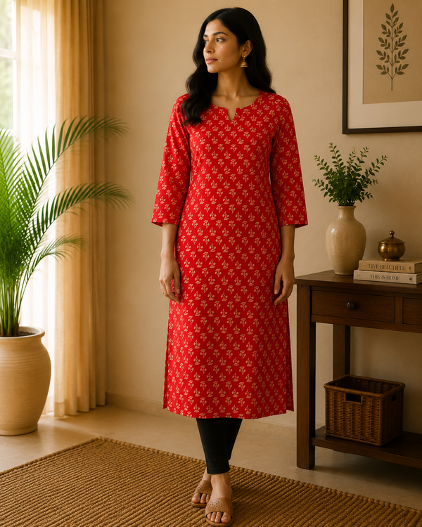 Red Butti Cotton Kurta