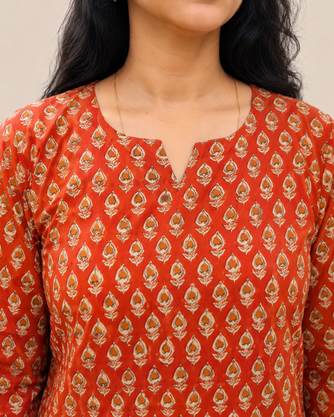 Red Bagru HandBlock Printed Straight Cut Kurta