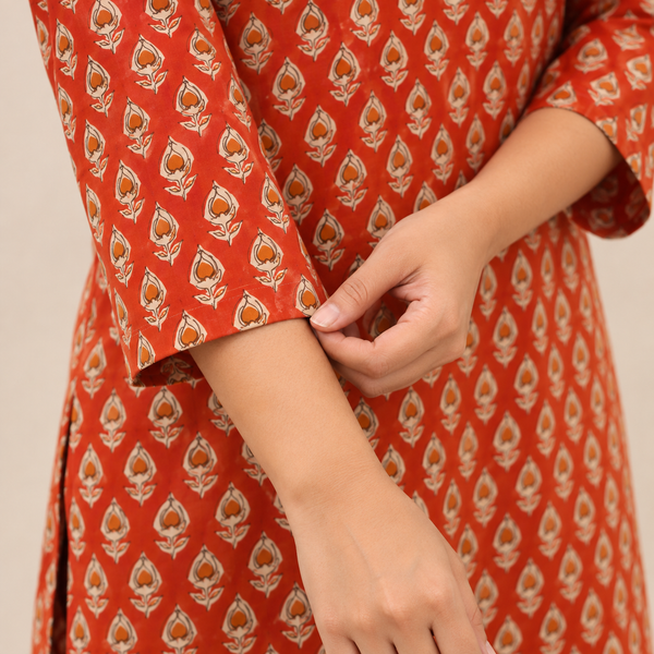 Red Bagru HandBlock Printed Straight Cut Kurta