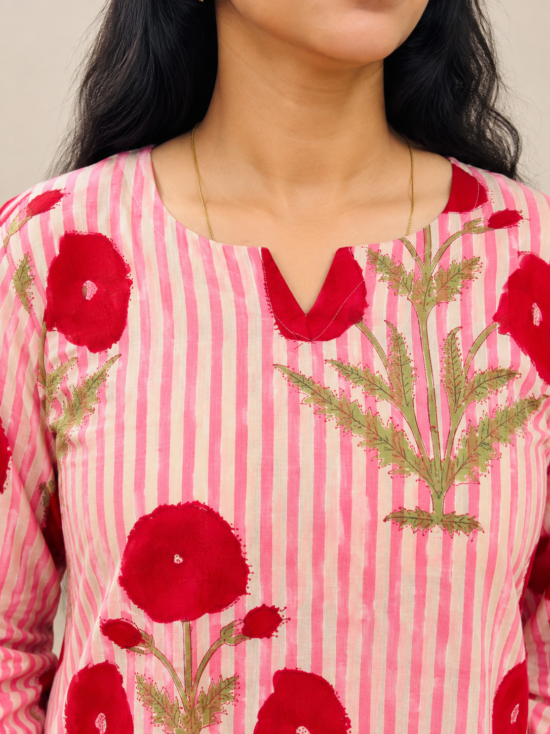 Pink Dabu Butti HandBlock Printed Straight Cut Kurta