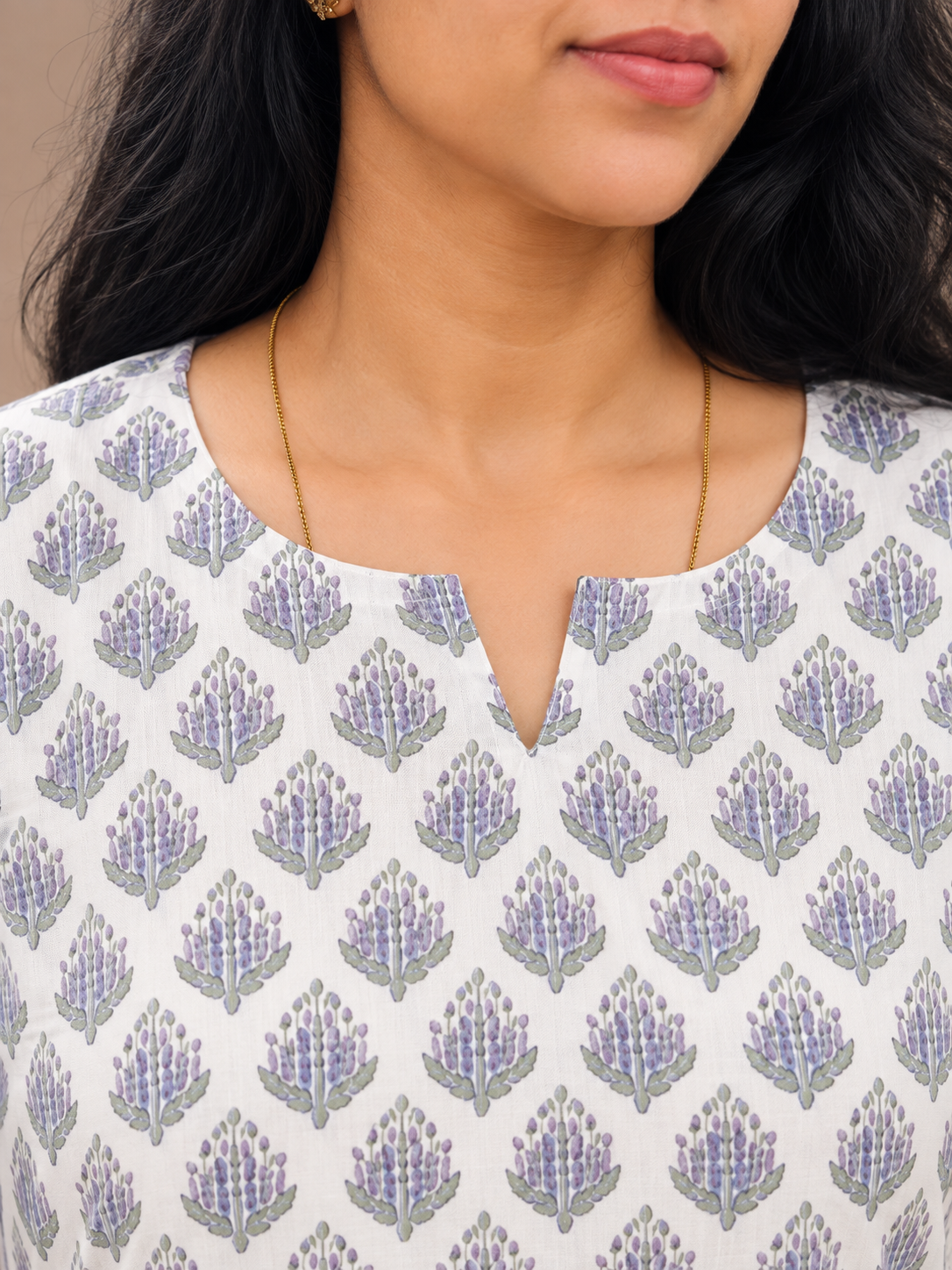 White Sanganeri HandBlock Printed Straight Cut Kurta With Lining