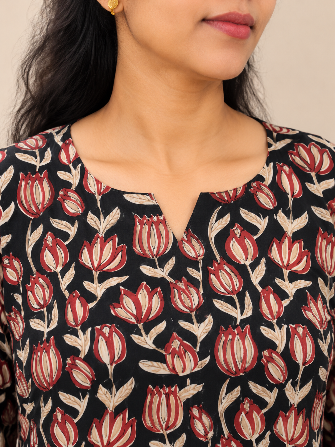 Black & Red Bagru HandBlock Printed Straight cut Kurta