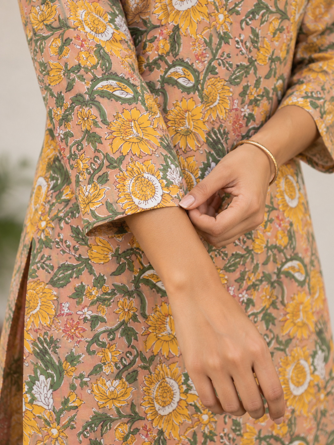 Biege Sanganeri HandBlock Printed Straight Cut Kurta