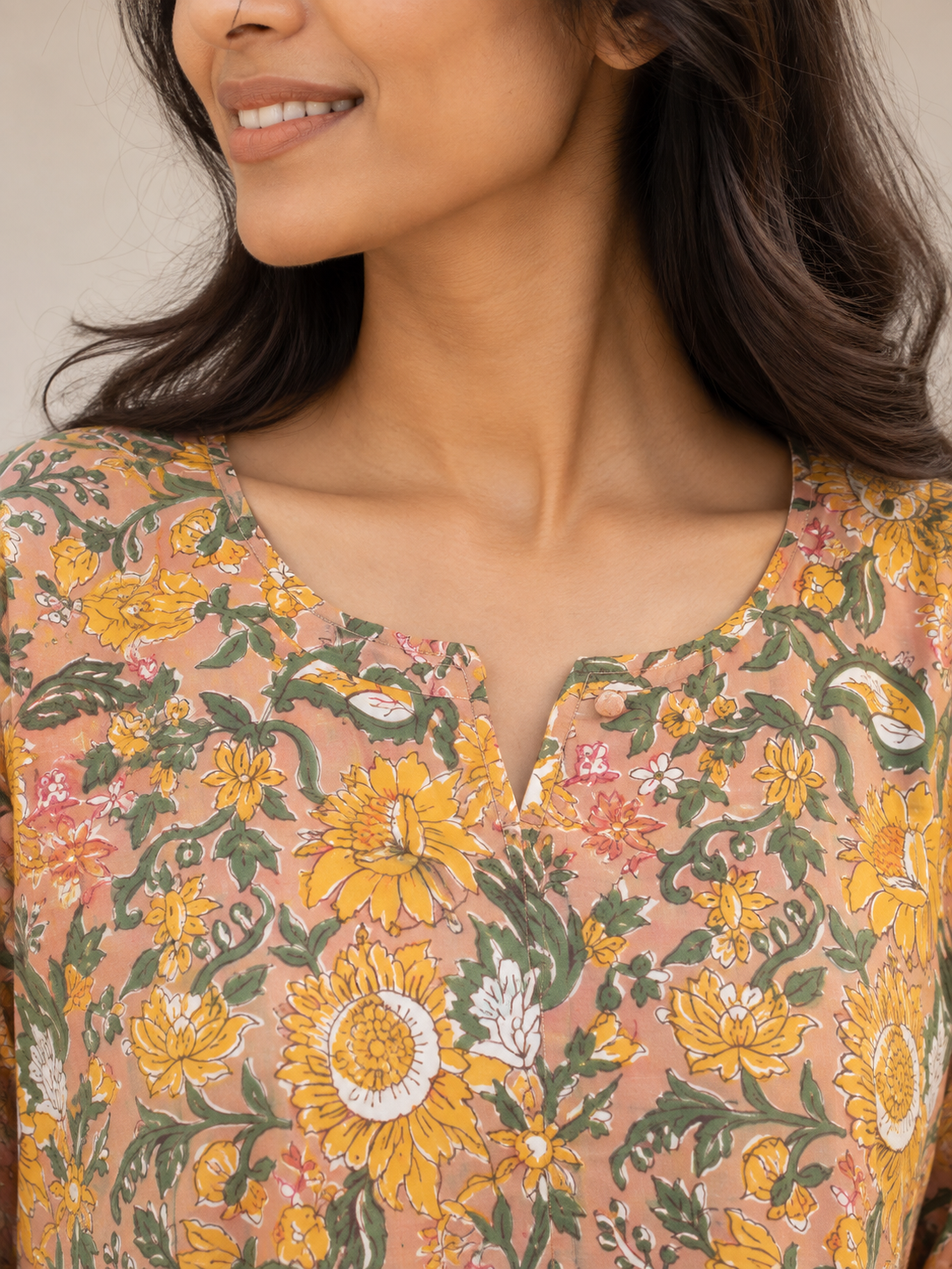 Biege Sanganeri HandBlock Printed Straight Cut Kurta