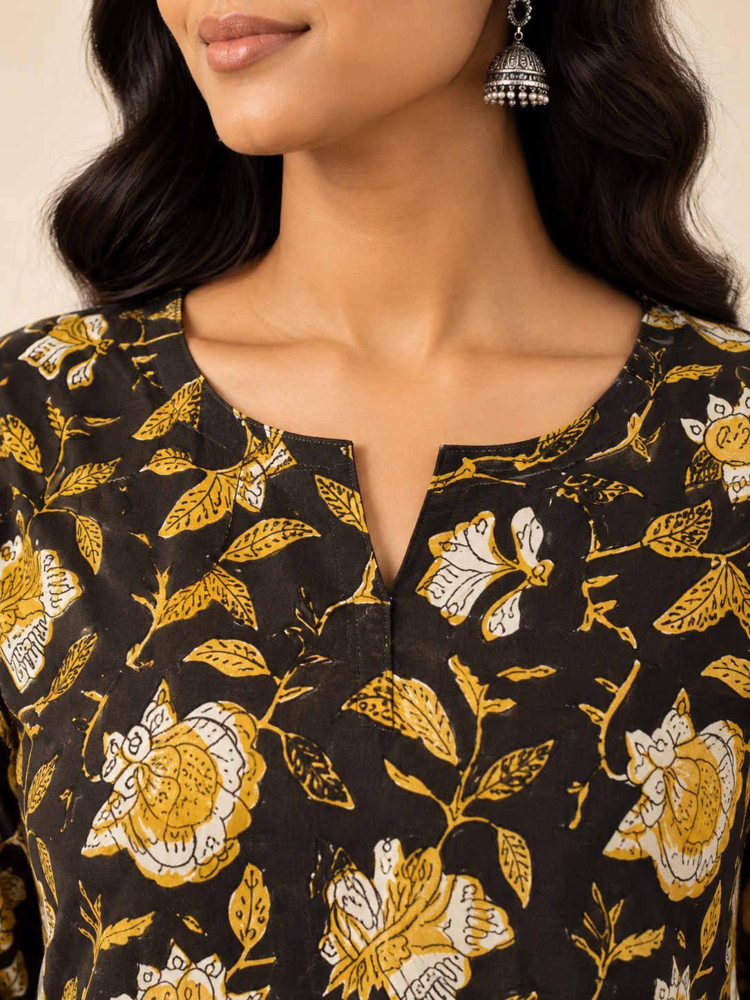 Black & Yellow Jahota HandBlock Printed Straight Cut Kurta