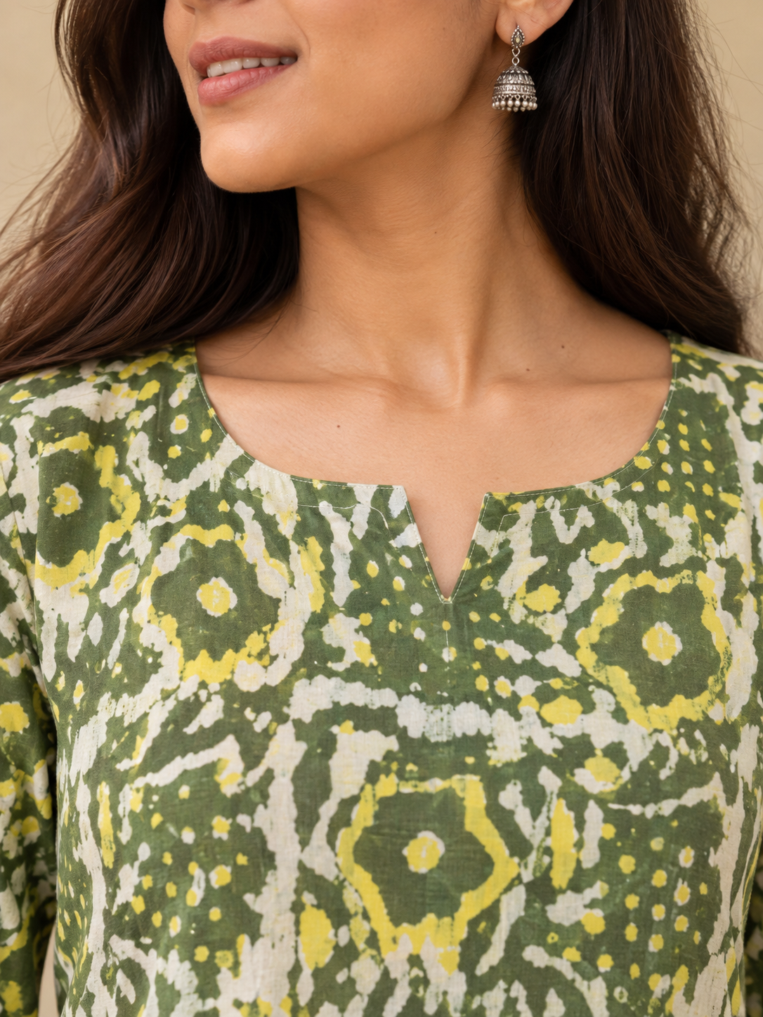 Green Dabu HandBlock Printed Straight Kurta