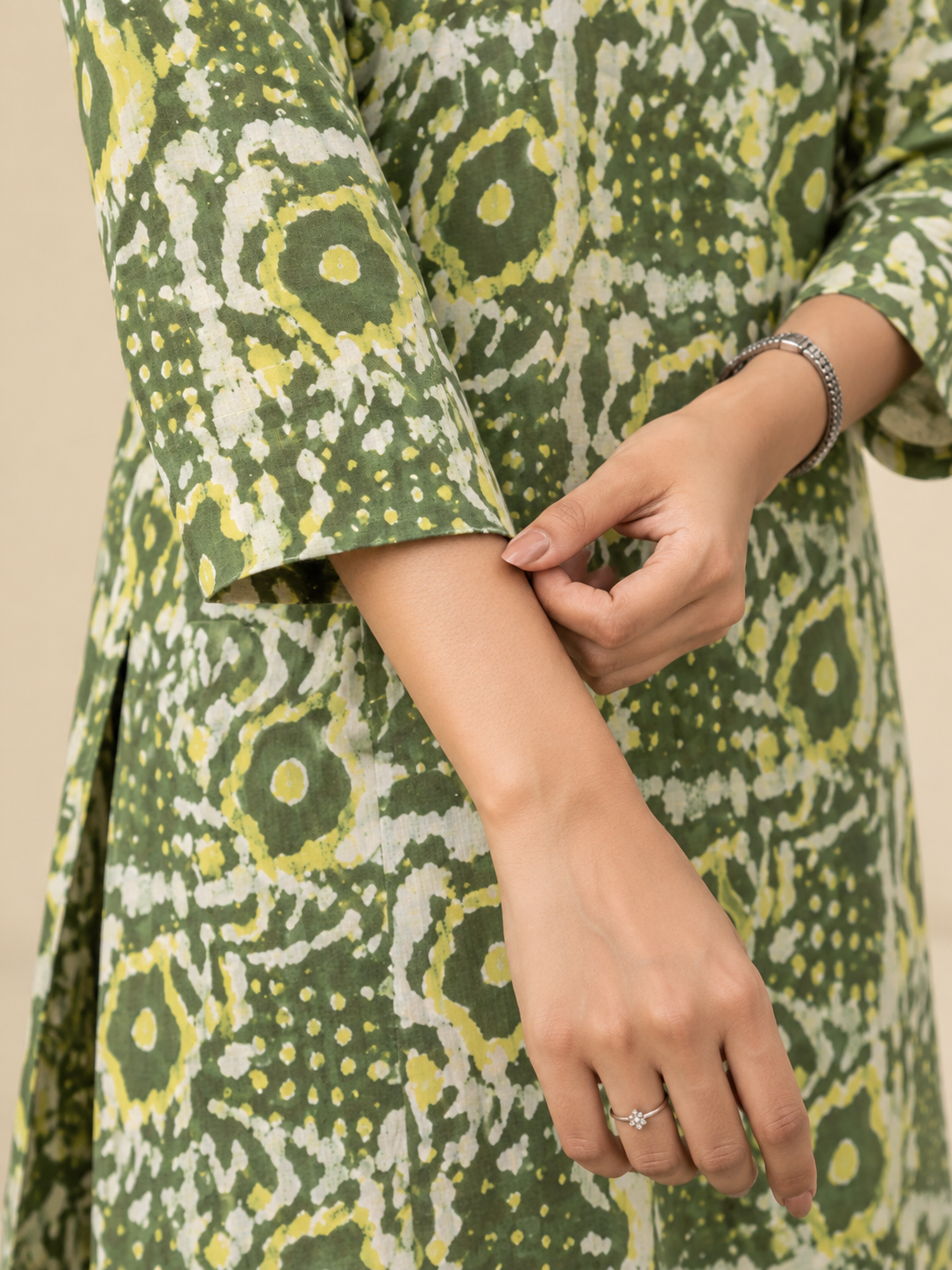 Green Dabu HandBlock Printed Straight Kurta