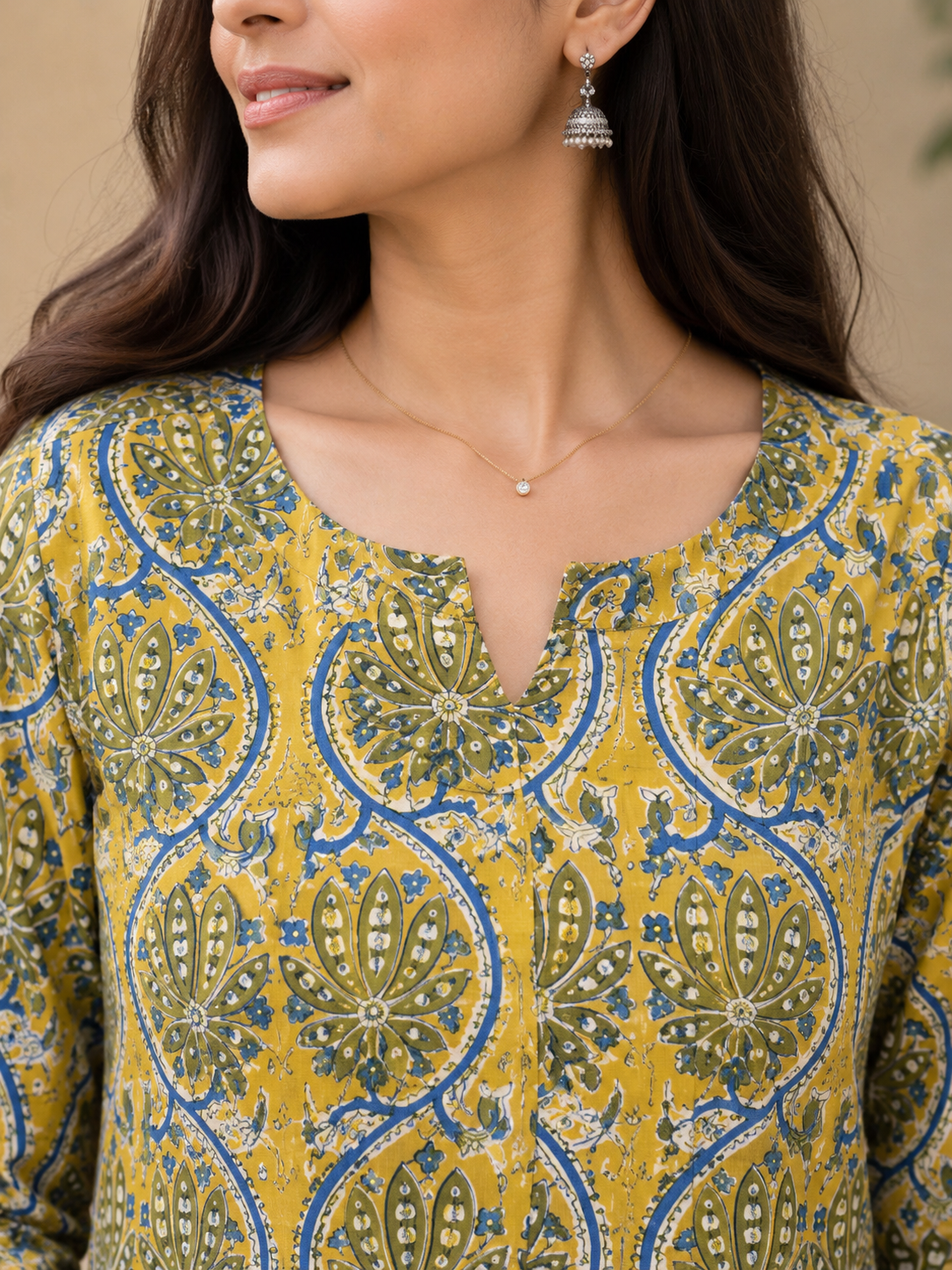 Yellow Ajrakh HandBlock Printed Straight Cut Kurta