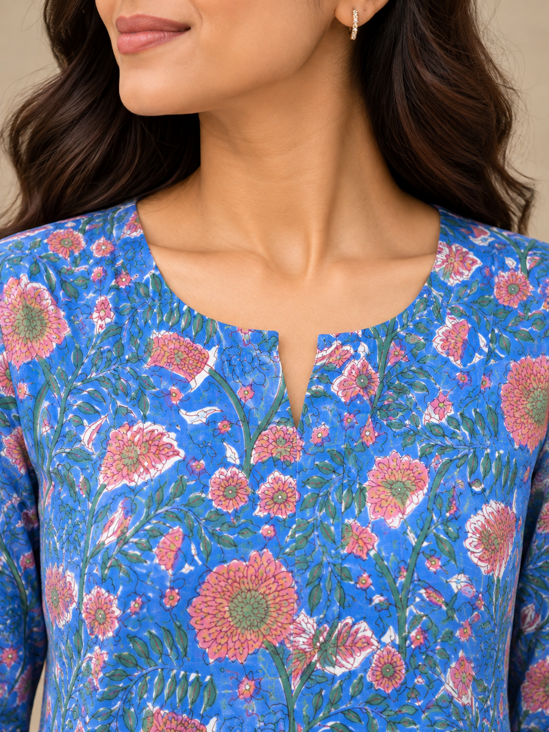 Blue Sanganeri HandBlock Printed Straight Cut Kurta With Lining