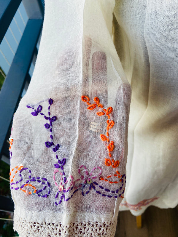 Cream Shade Mul Cotton Hand Katha Co-ord set - 2 Piece