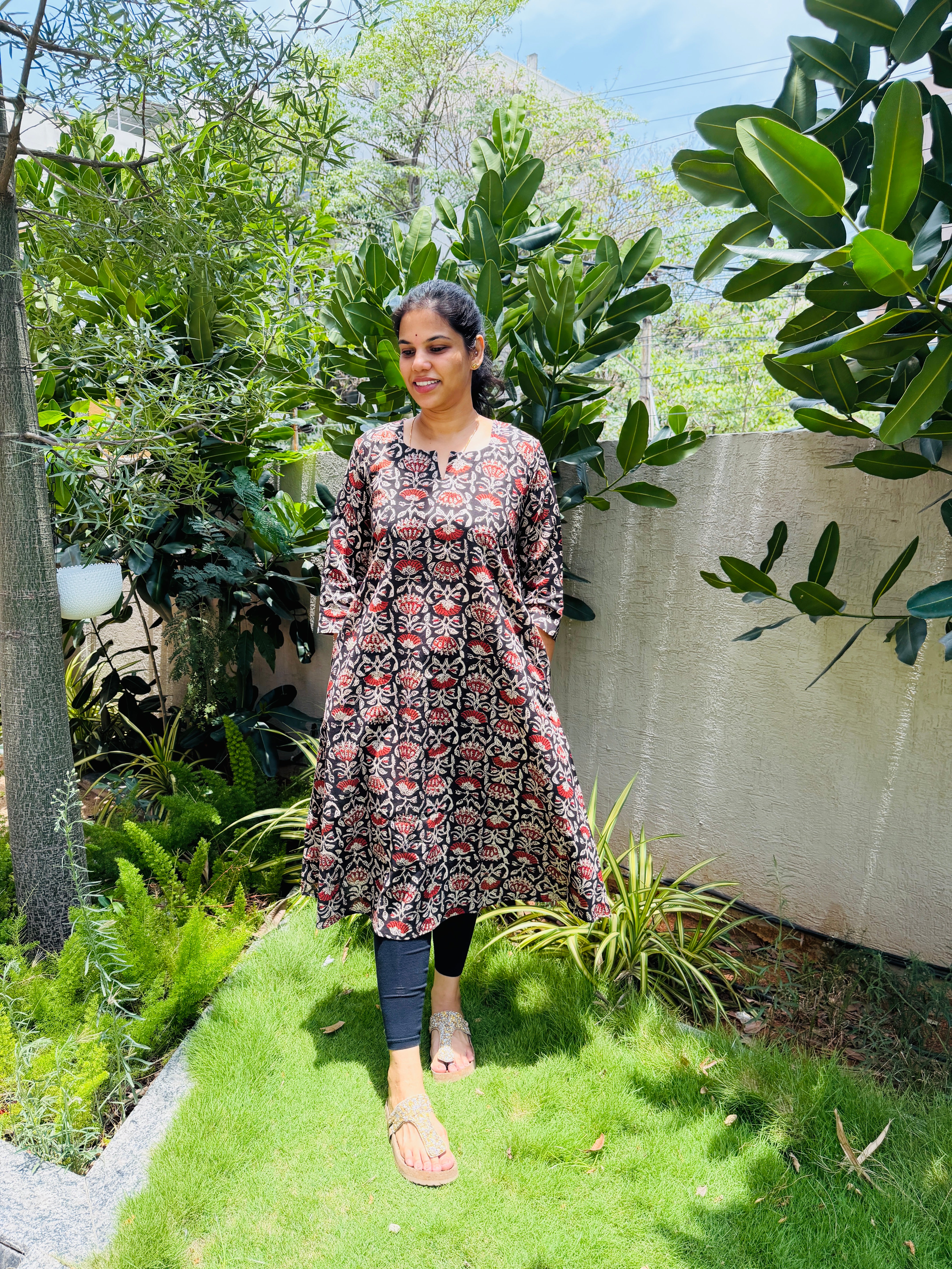 Black Jahota Cotton Block Printed A-Line Kurta