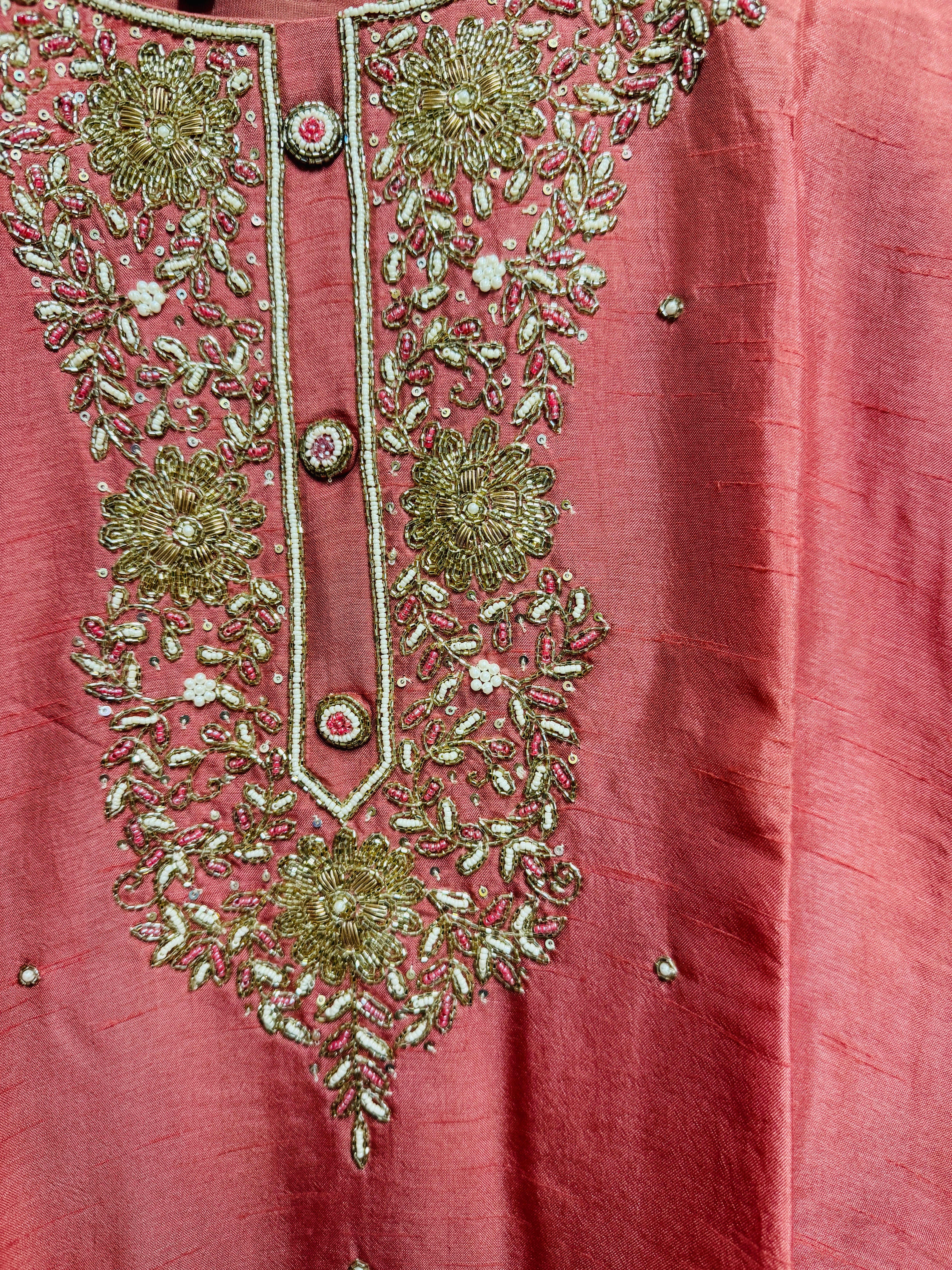 Coral Dola Hand Zardosi Set - 3 Piece