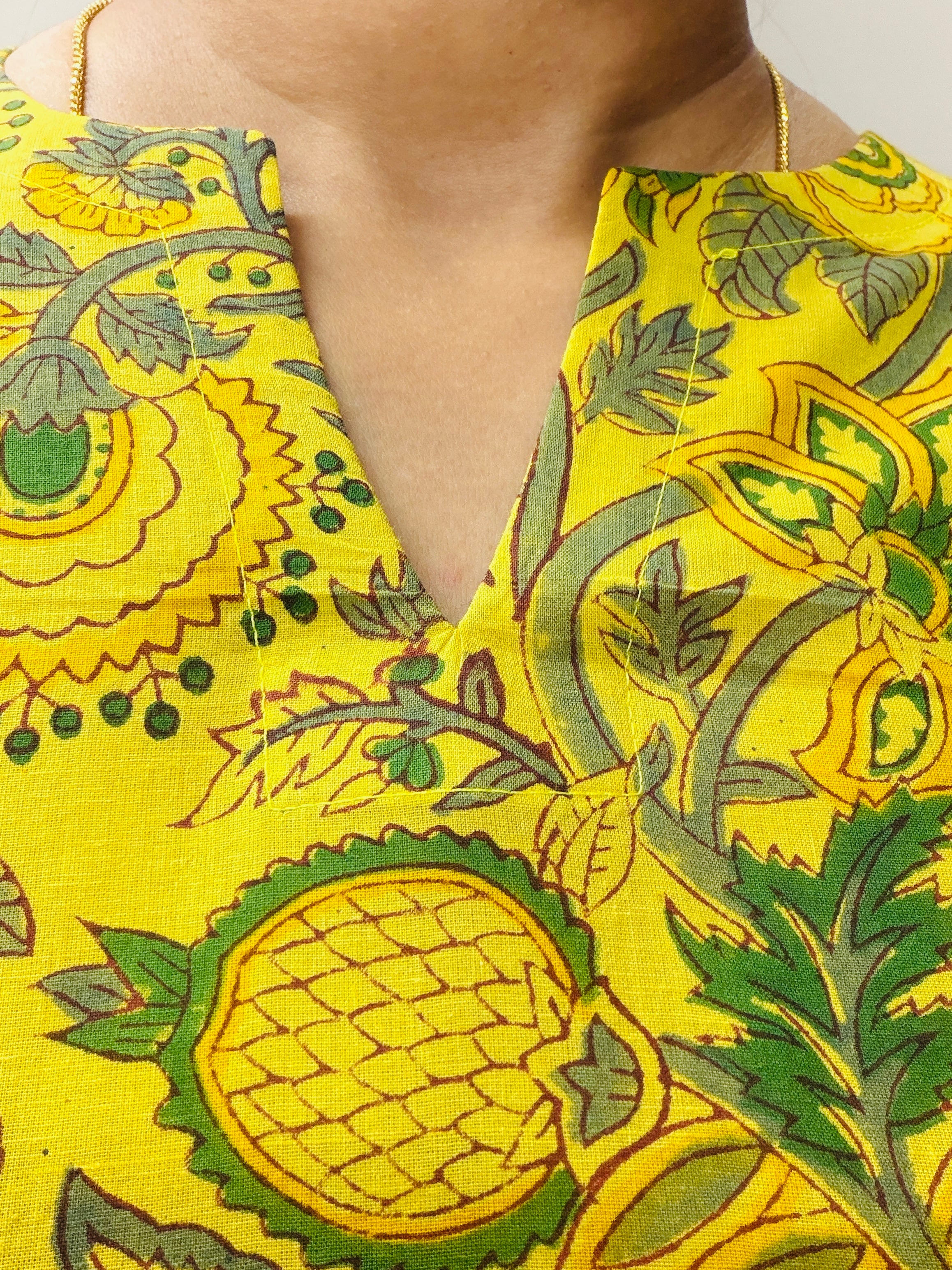 Bright Yellow Bagru Block Printed A-Line Kurta