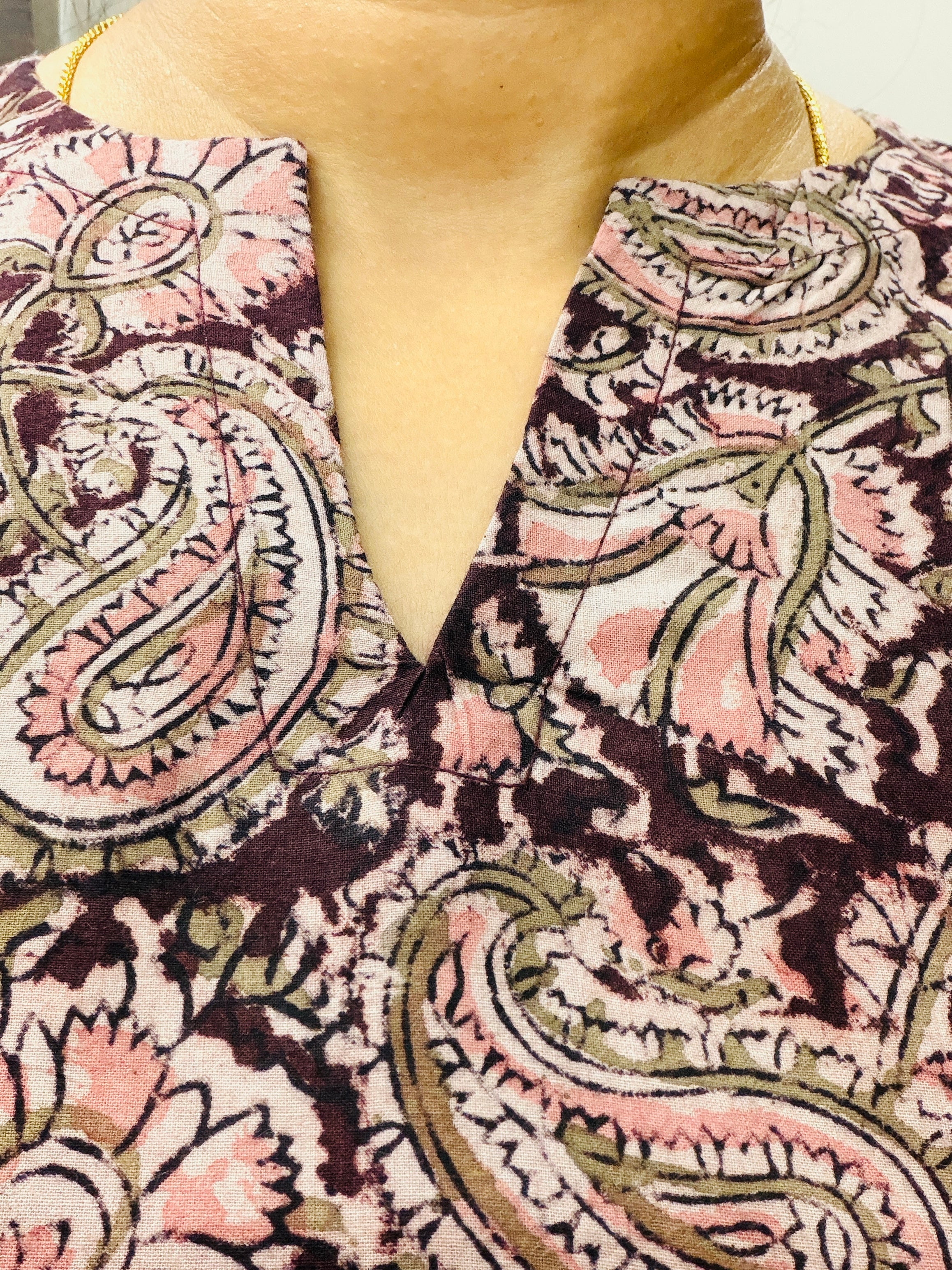 Brown Kalamkari Block Printed A-Line Kurta