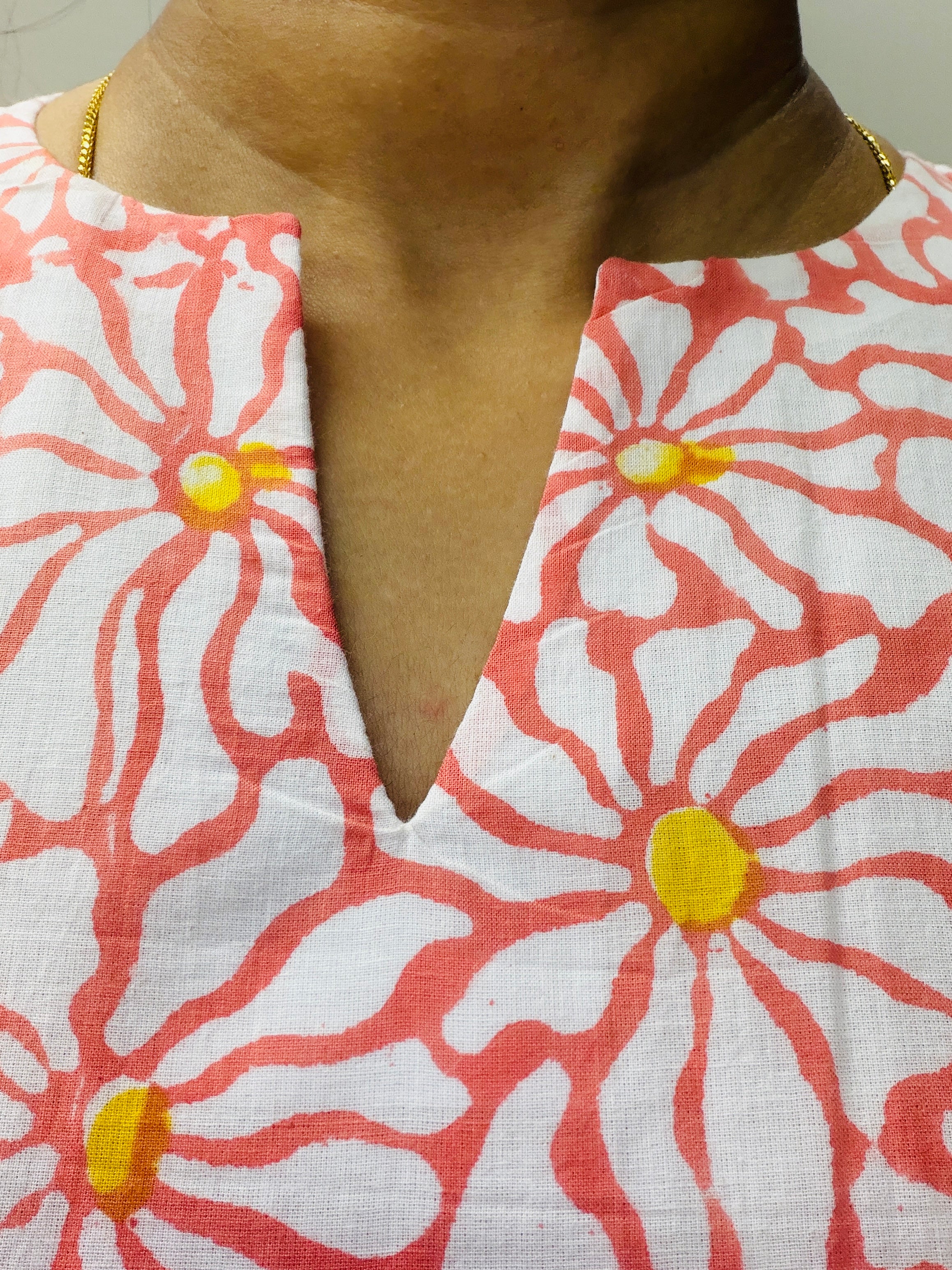 Peach Bagru Block Printed A-Line Kurta