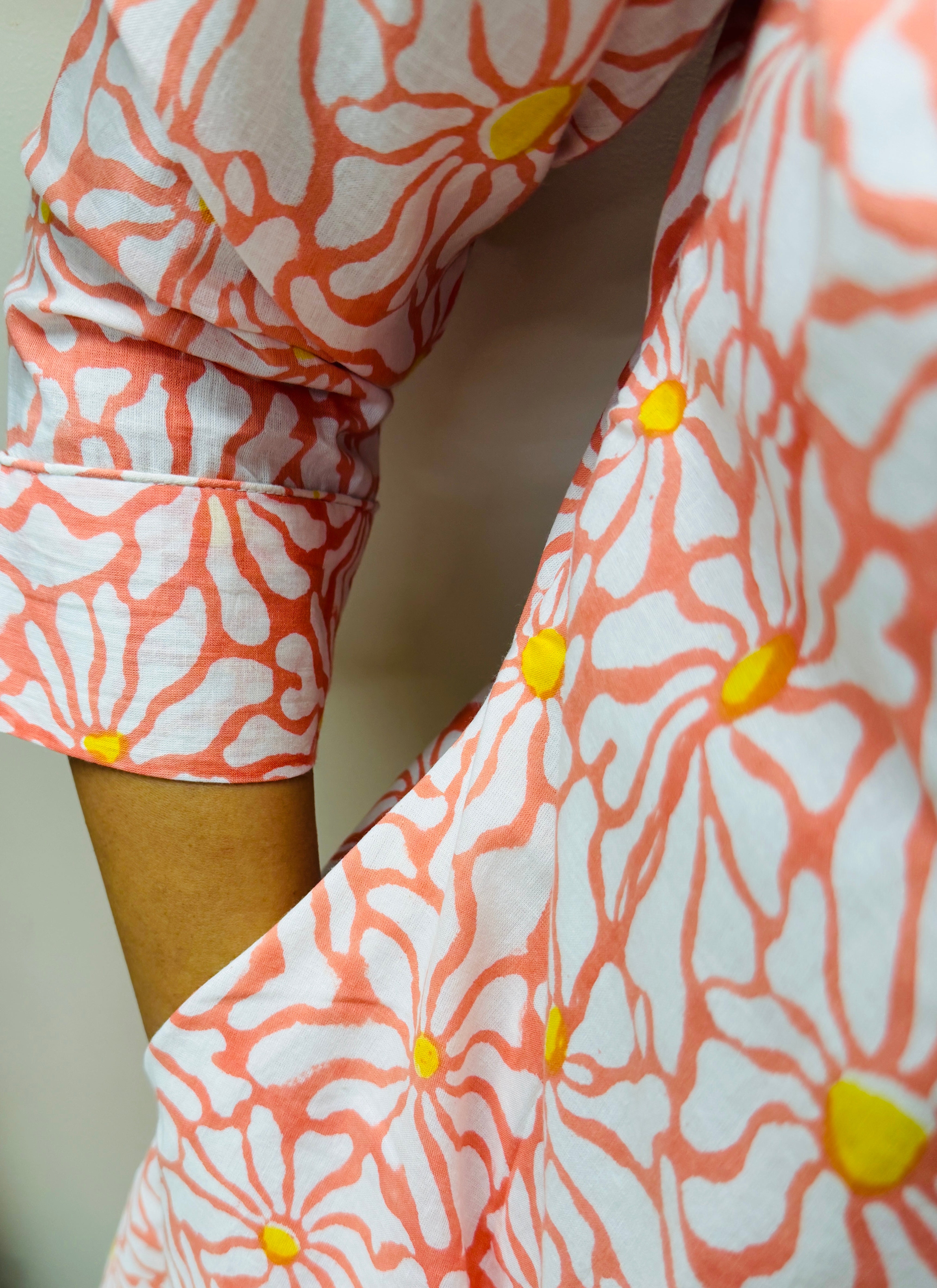 Peach Bagru Block Printed A-Line Kurta