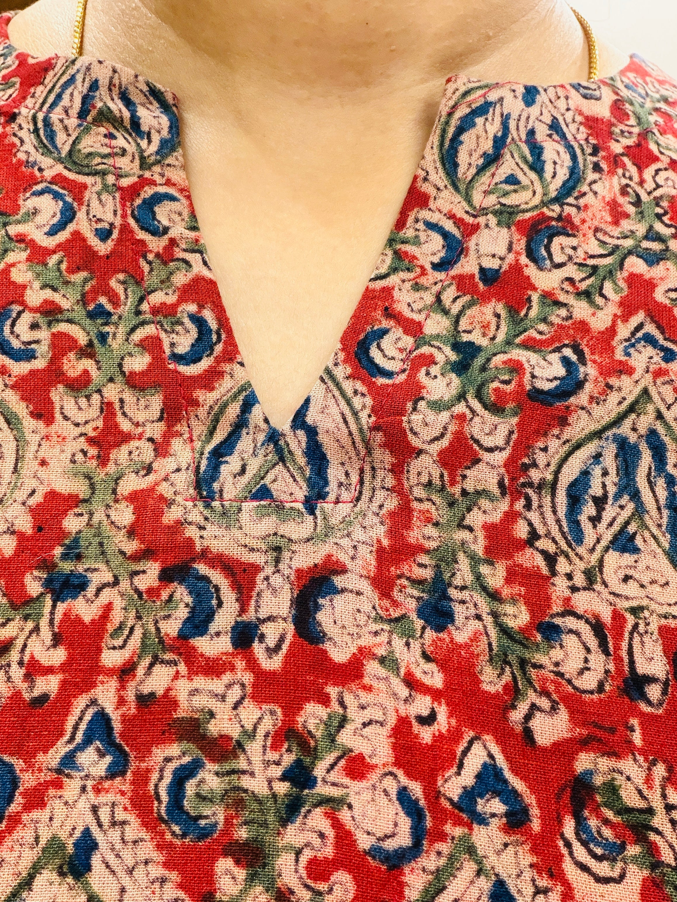 Red Kalamkari Block Printed A-Line Kurta