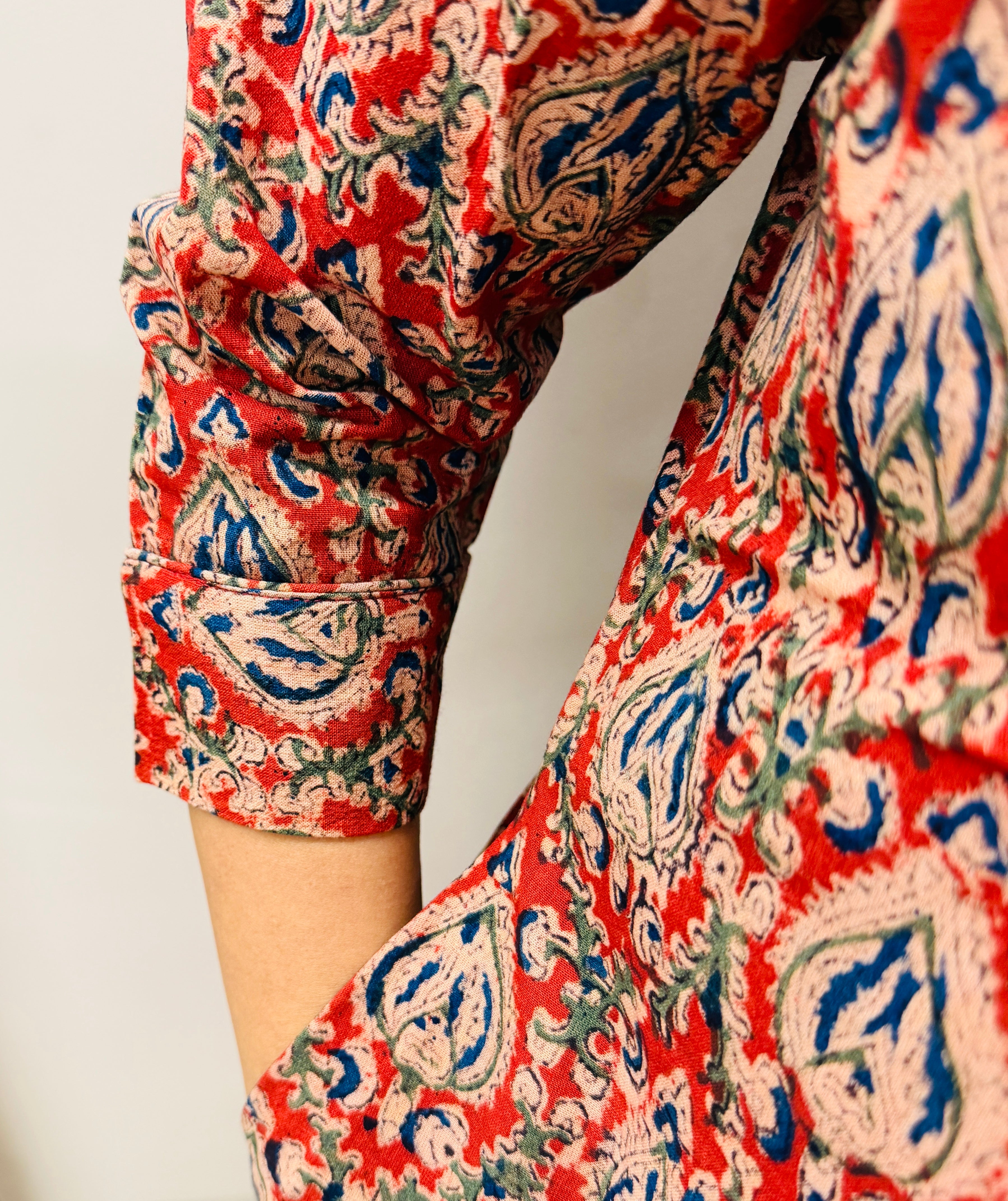 Red Kalamkari Block Printed A-Line Kurta
