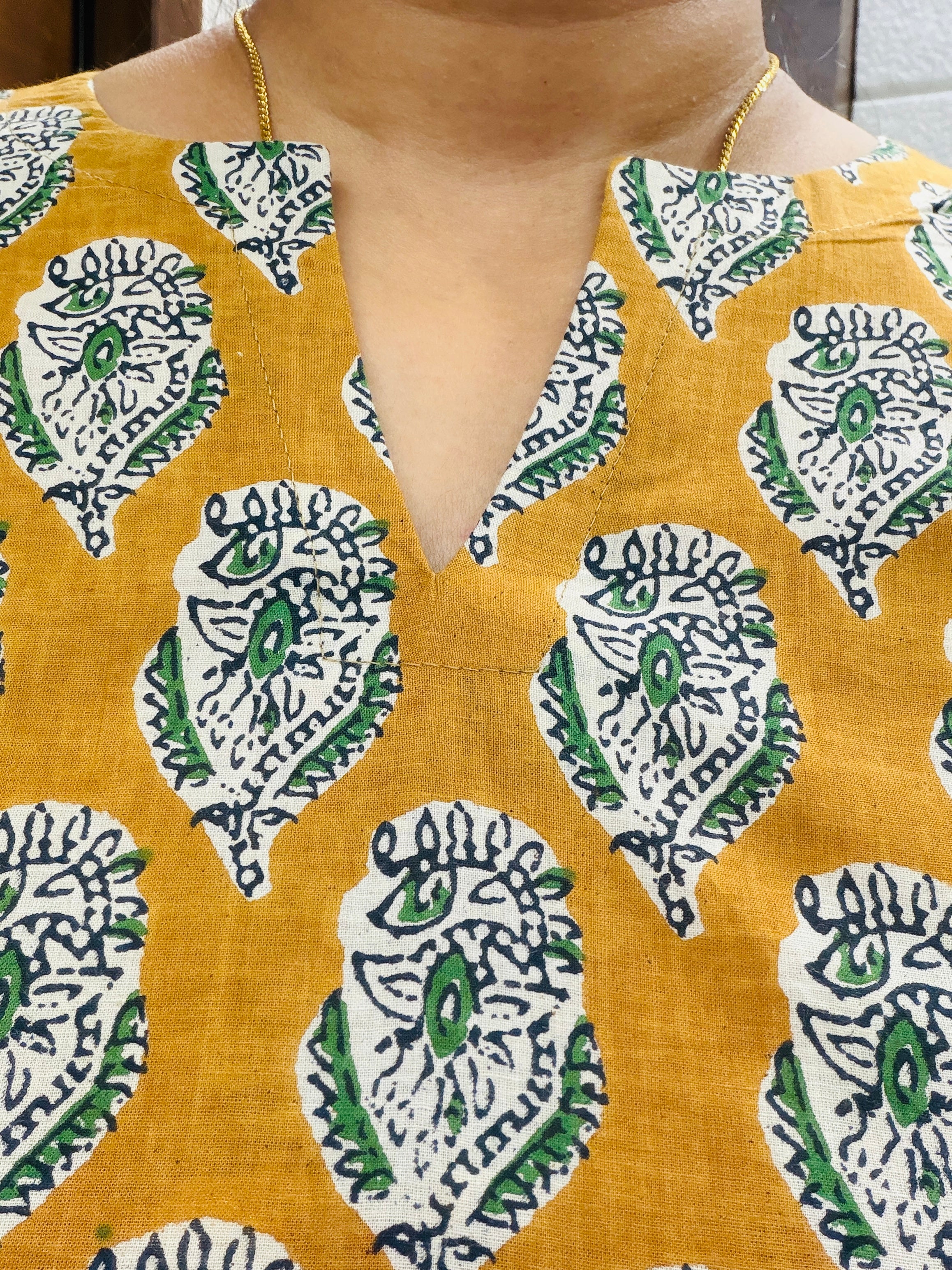 Mustard Bagru Block Printed A-Line Kurta