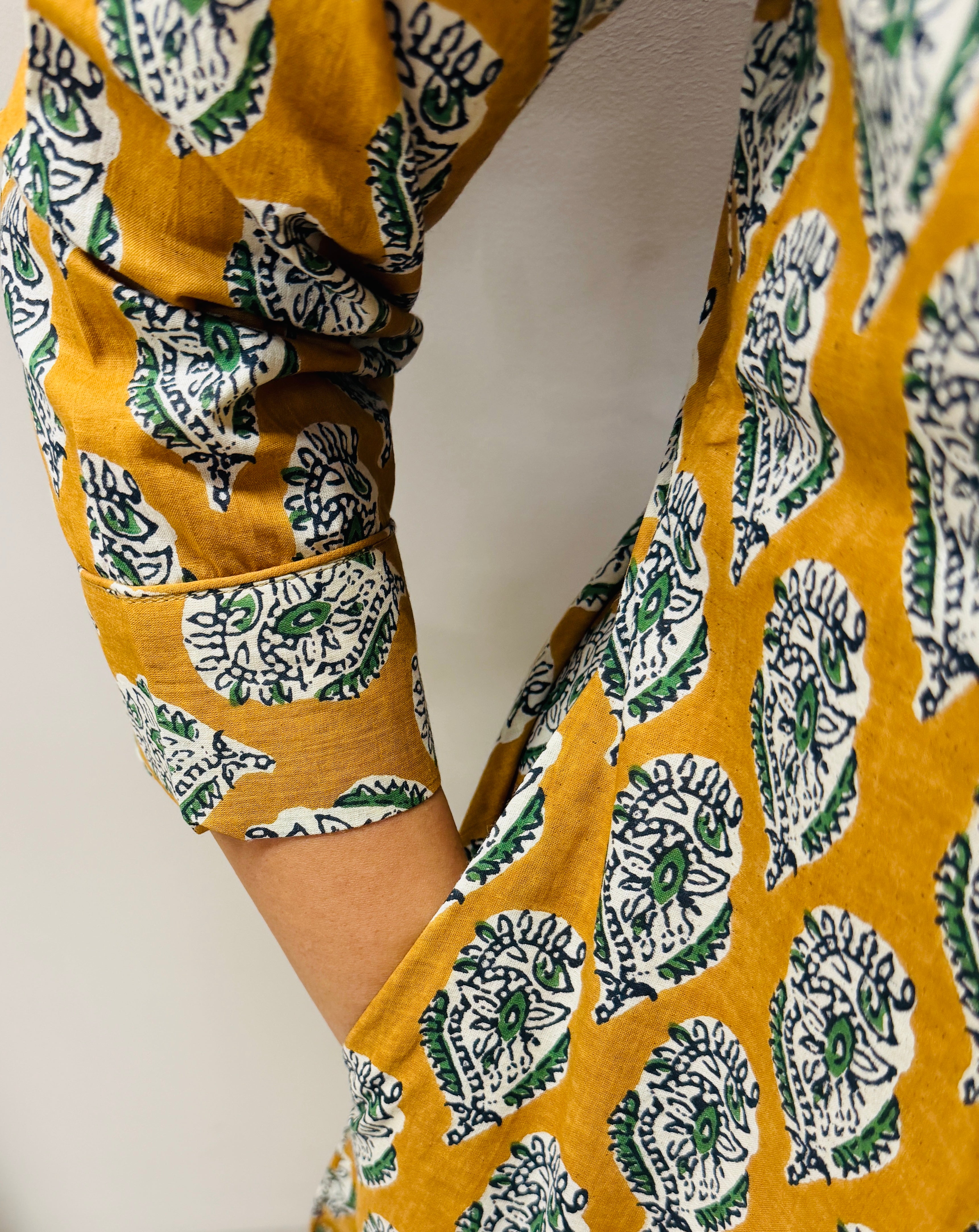 Mustard Bagru Block Printed A-Line Kurta