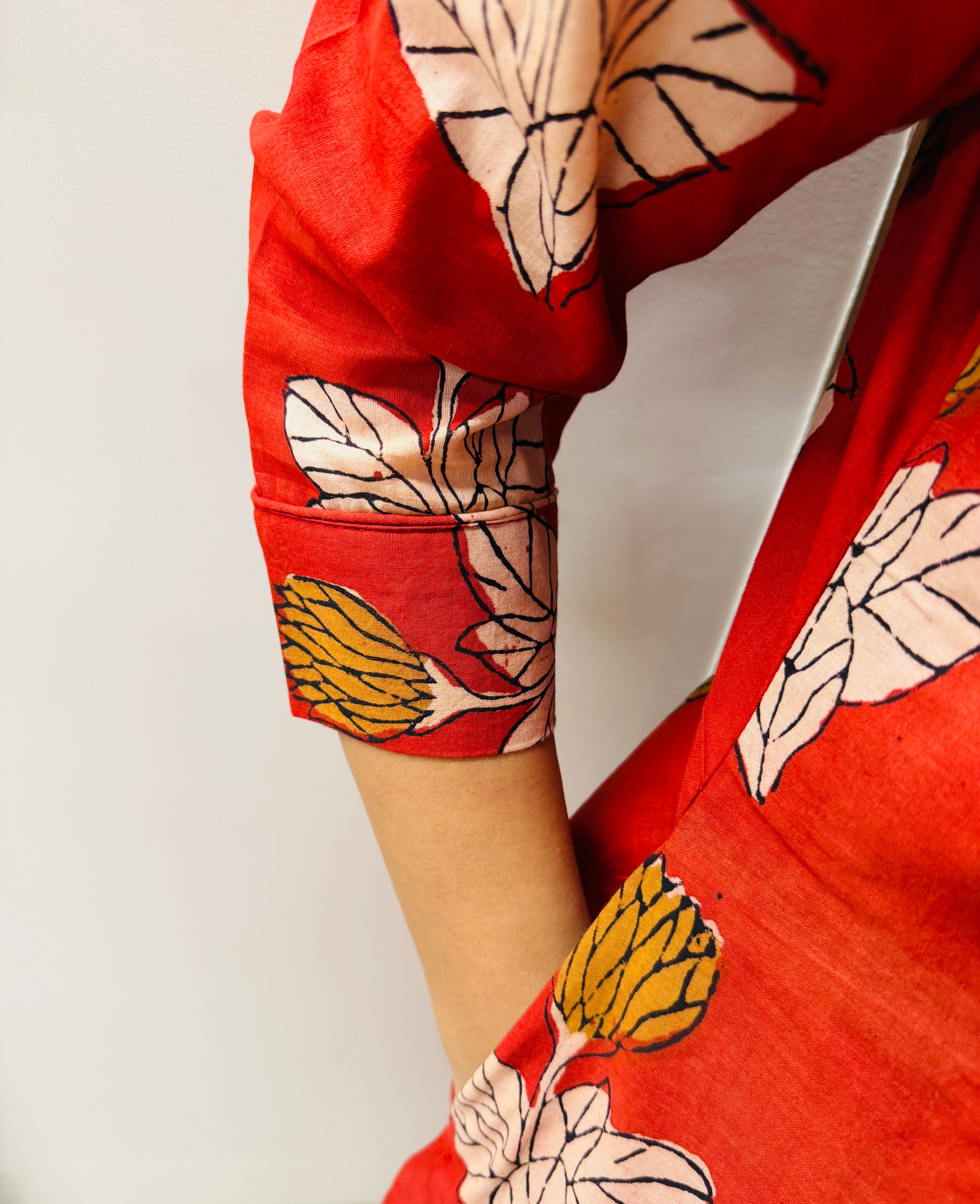 Rusted Orange Bagru Block Printed A-Line Kurta