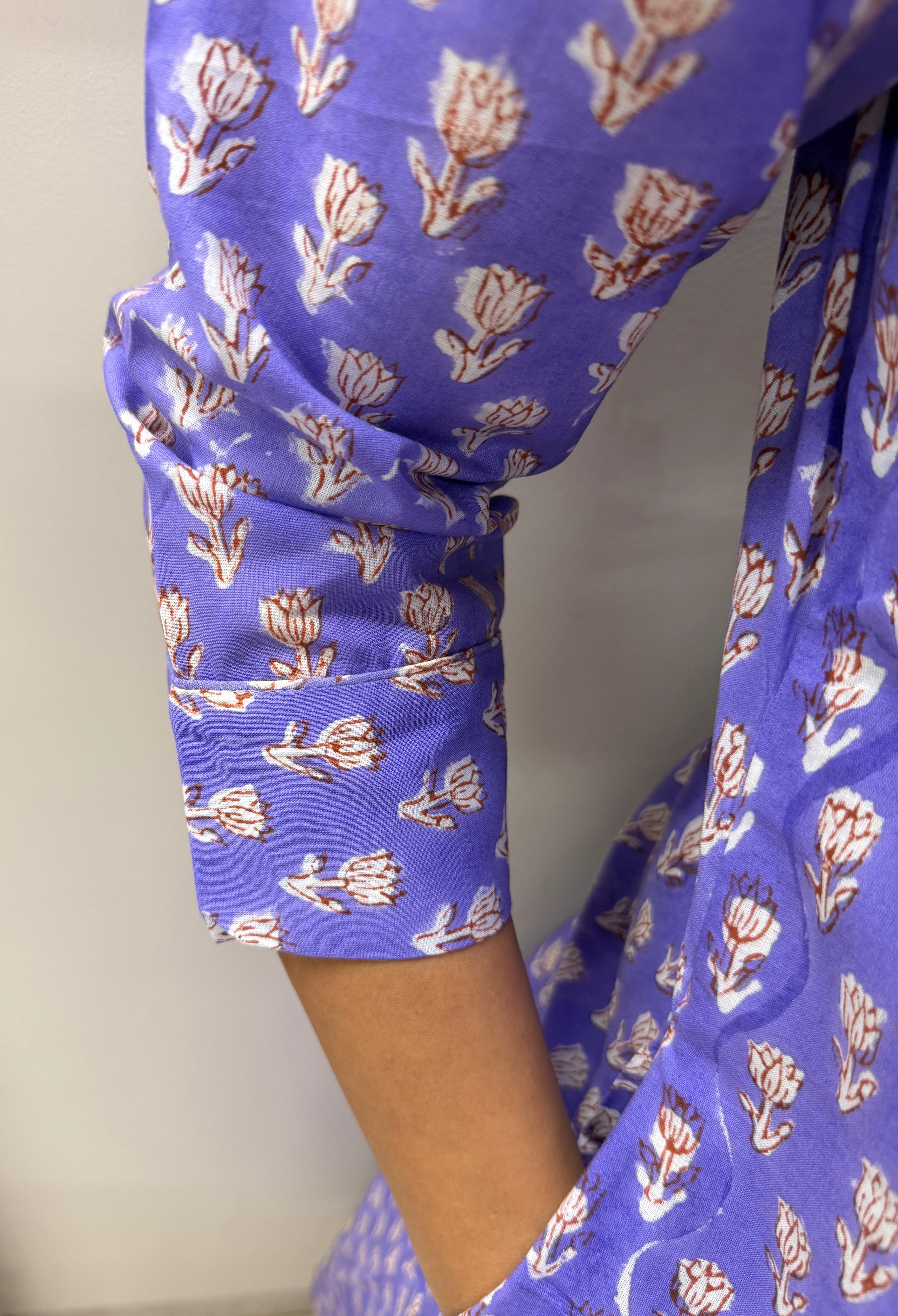 Lavender Bagru Block Printed A-Line Kurta