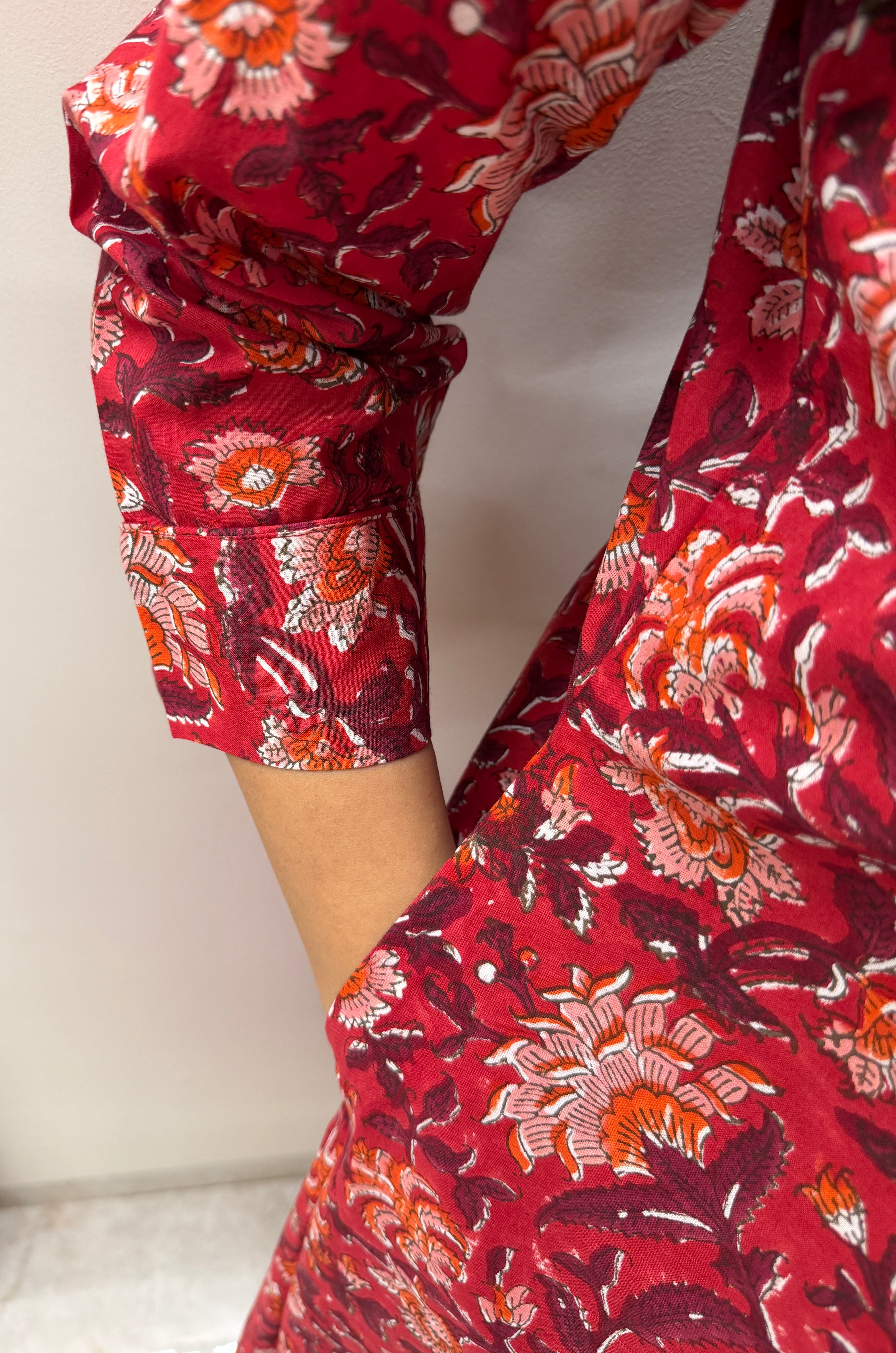 Red Sanganeri A-Line Kurta
