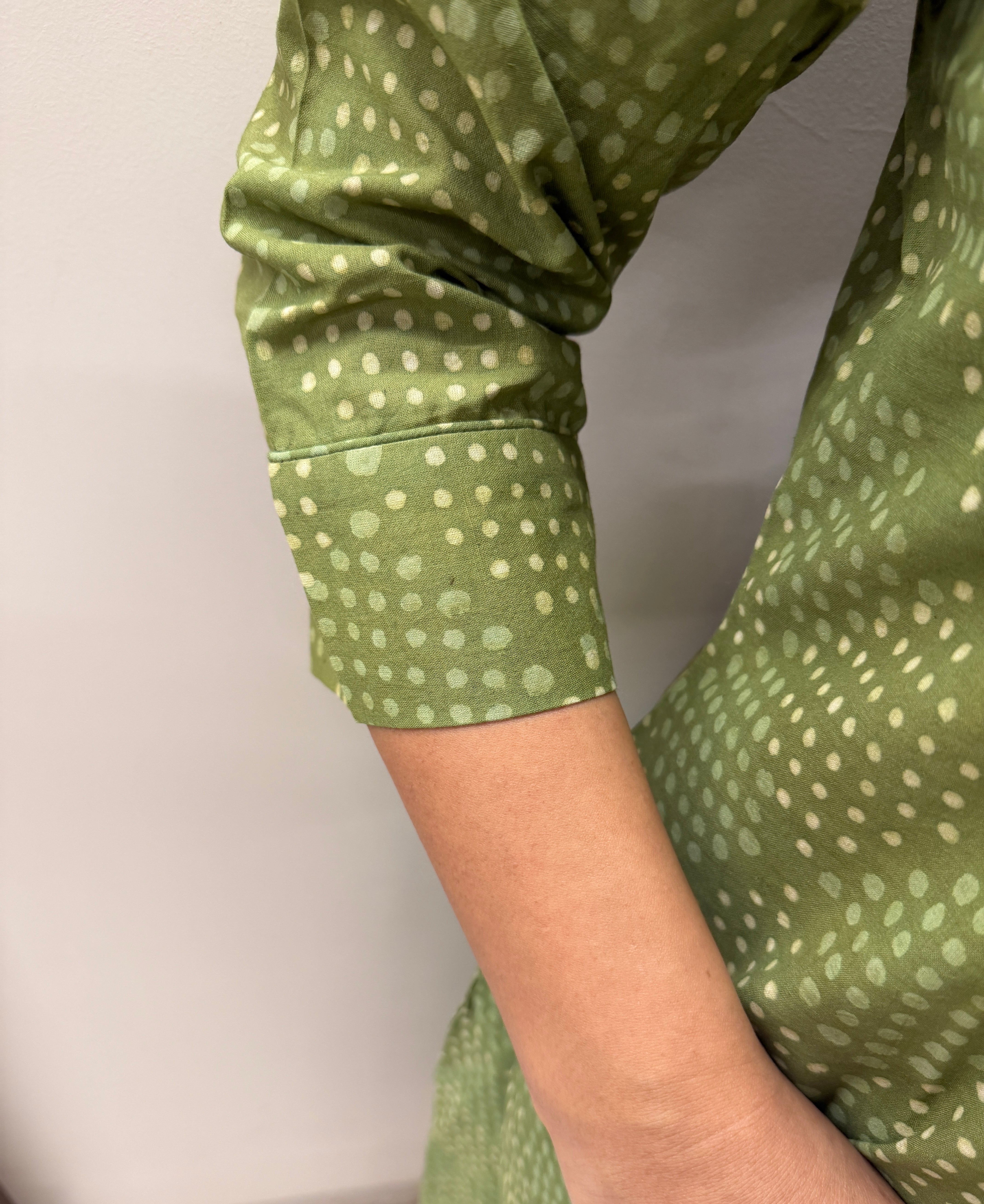 Leafy Green Dabu Block Printed Cotton A-Line Kurta