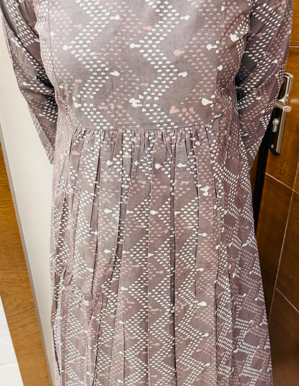 Grey Dabu Pleated A-Line Kurta