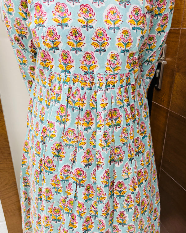 Leena Bagru Block Printed Pleated A-Line Kurta
