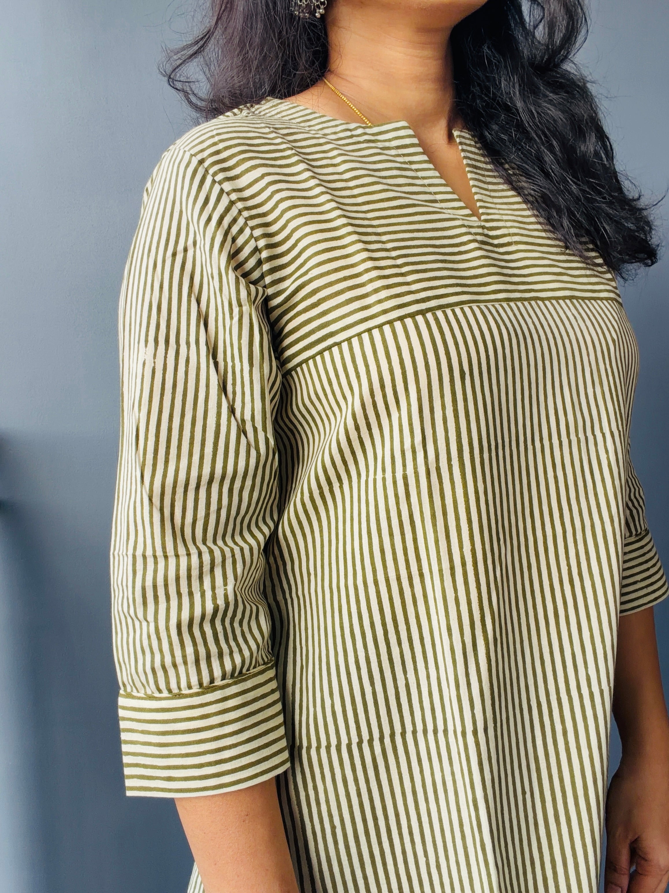 Olive Green Dabu Block Printed A-Line Kurta