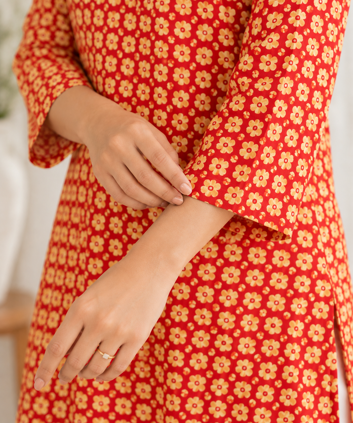 Sindoori Bloom HandBlock Printed A-Line Cotton Kurta