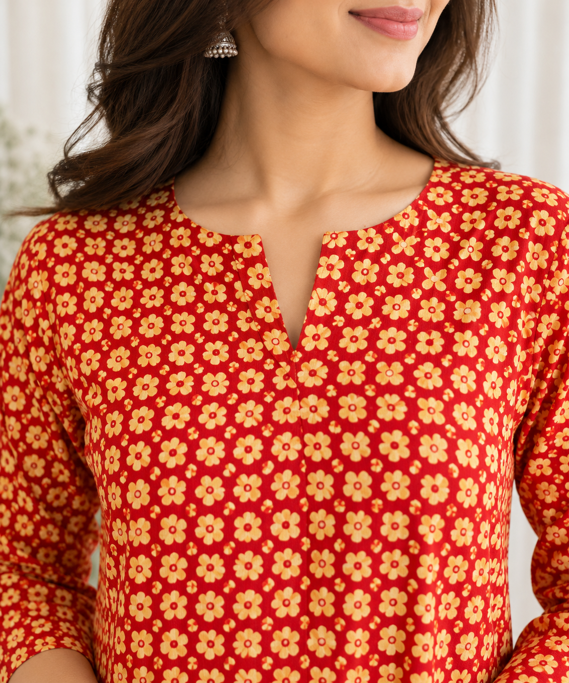 Sindoori Bloom HandBlock Printed A-Line Cotton Kurta