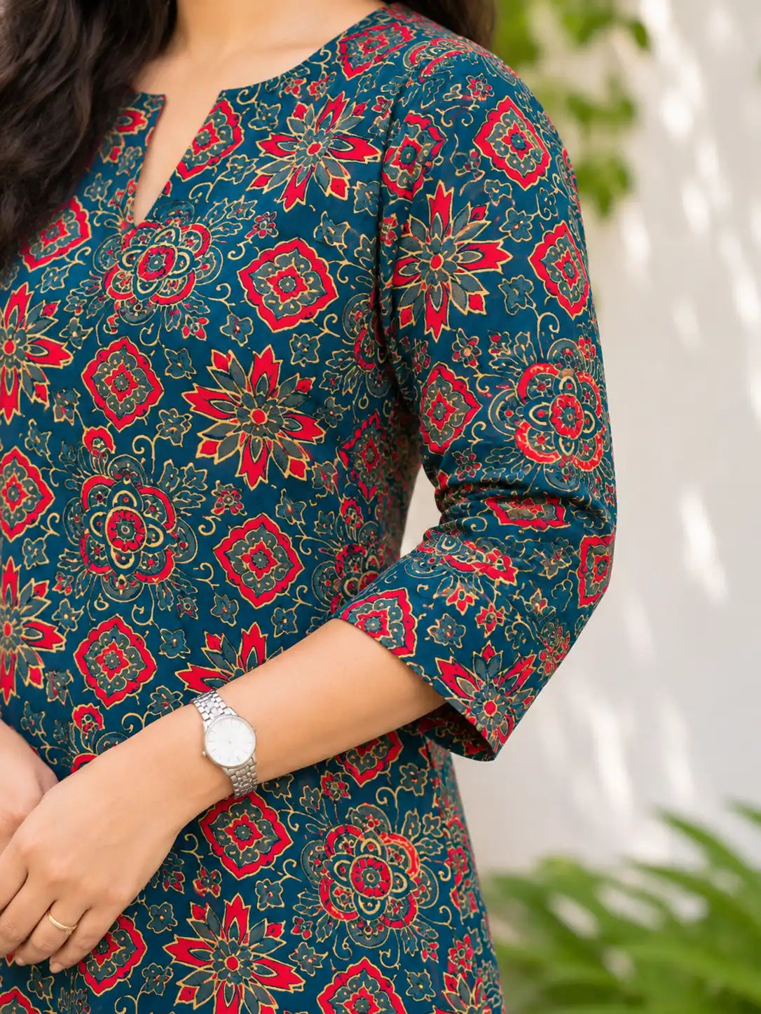 Rang Teal Ajrakh Handblock Printed Cotton A-line Kurta