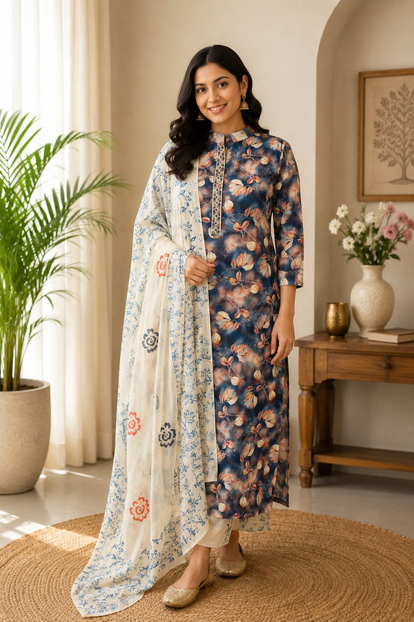 Blue Maheswari Digital print suit - 2 piece