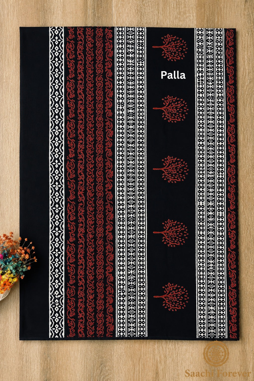 Black Dabu Block Printed Mulmul Cotton Saree