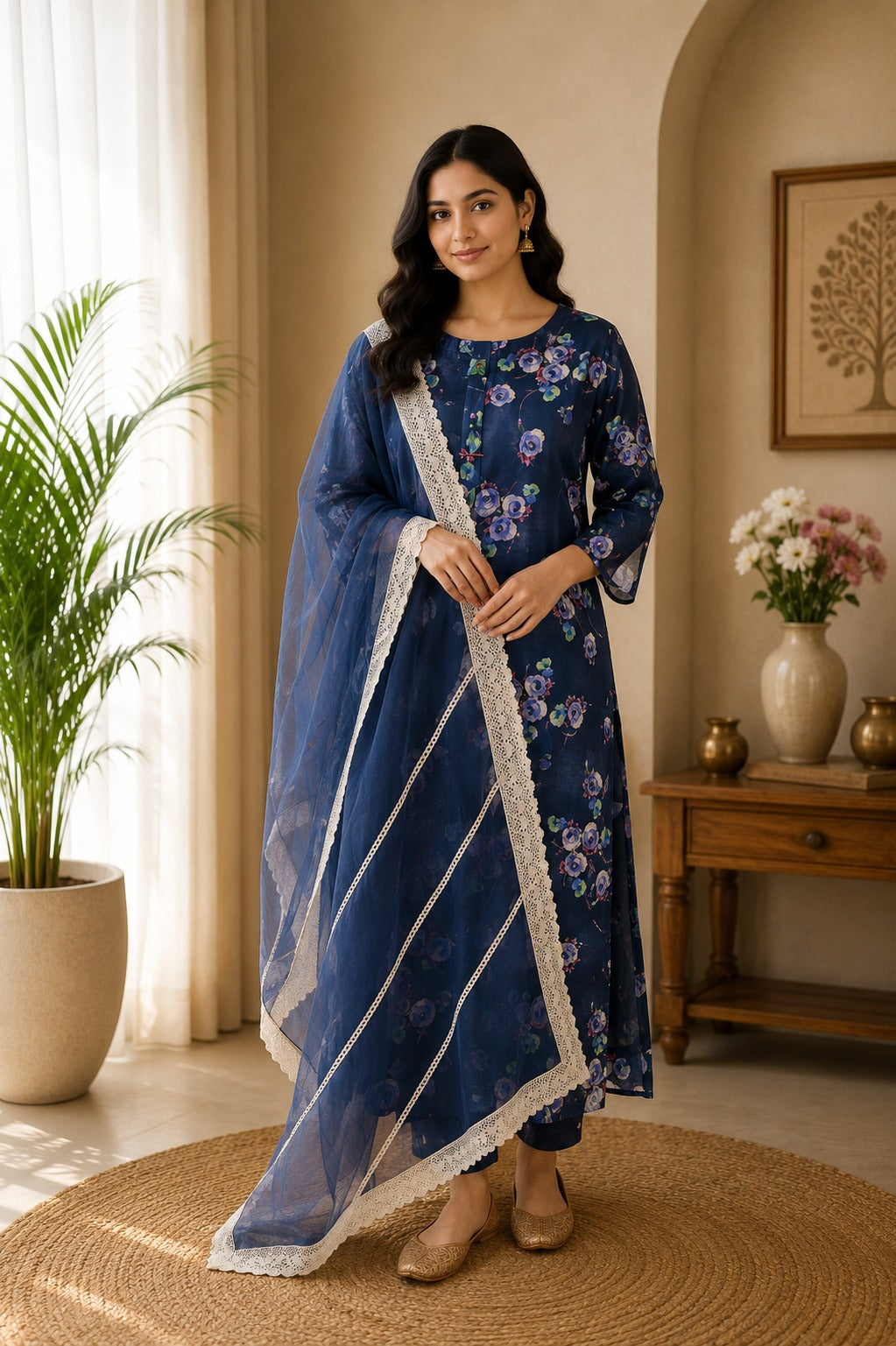 Blue Maheswari Digital print suit – 2 Piece