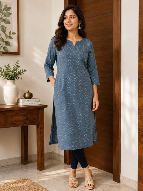 Grey Ajrakh Straight Cut Kurta