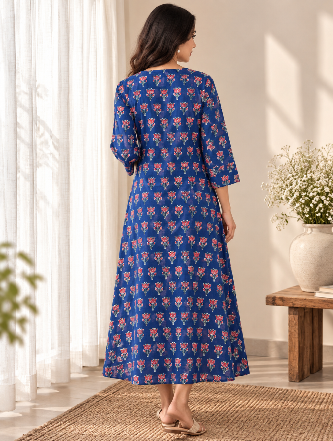 Neel Bagh Ajrakh HandBlock Printed A-Line Cotton Kurta