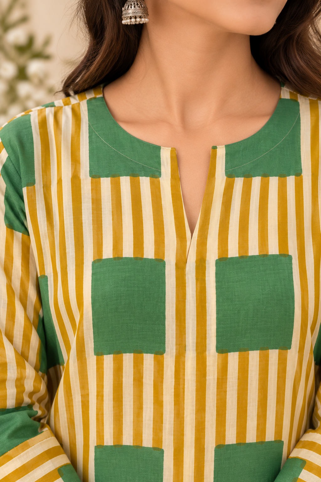 Dhoop Hari - Yellow & Green HandBlock Printed Cotton A-Line Kurta